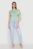 Trendy Tie Sleeve Ruched Asymmetrical Top sold by Rainbow