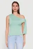 Trendy Tie Sleeve Ruched Asymmetrical Top sold by Rainbow
