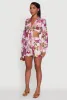 Chic Floral Long Sleeve Tie Front Crop Top sold by Rainbow