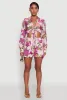 Chic Floral Long Sleeve Tie Front Crop Top sold by Rainbow