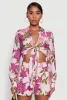 Chic Floral Long Sleeve Tie Front Crop Top sold by Rainbow