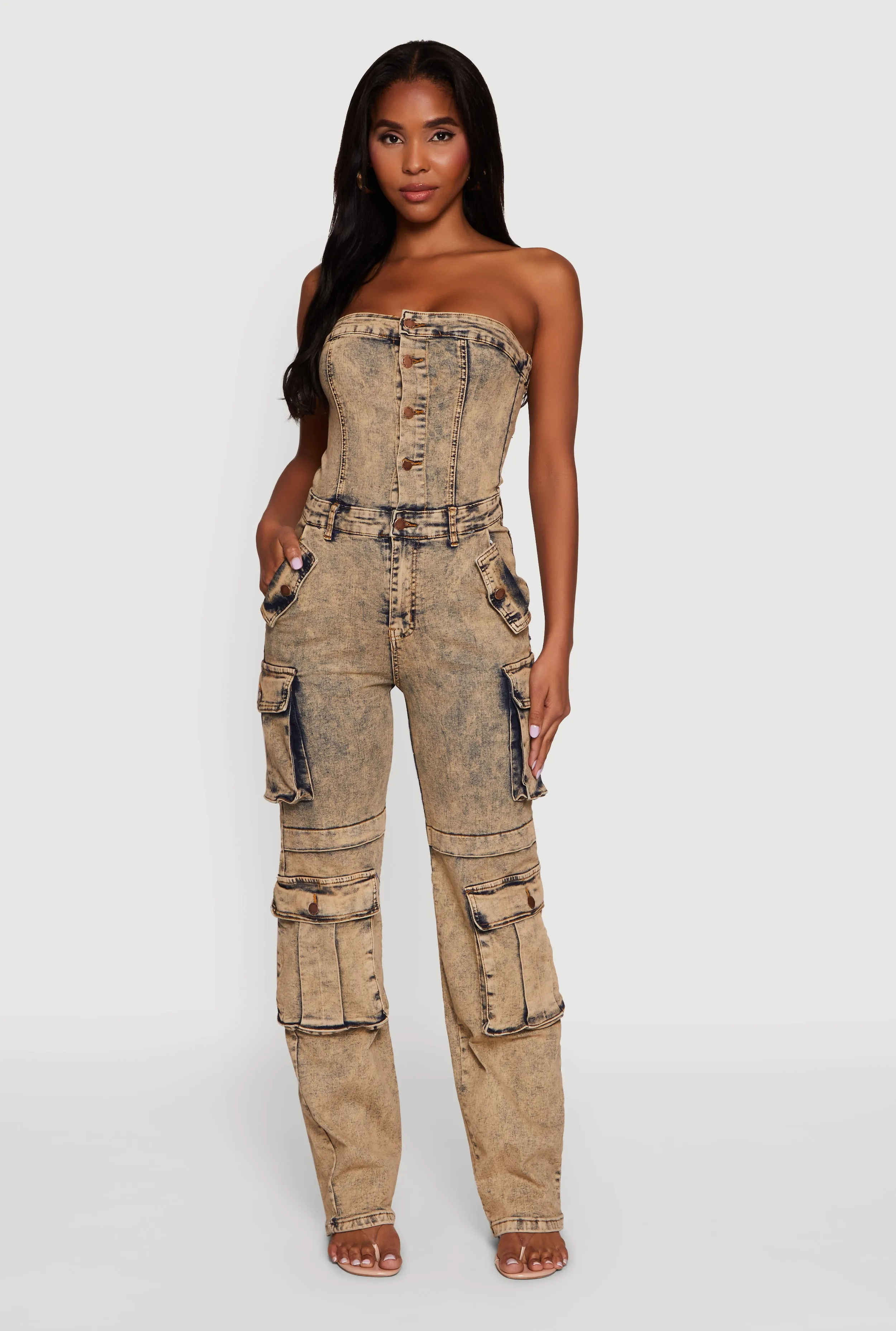 Daisy Mineral Wash Denim Jumpsuit with Cargo Pockets sold by Rainbow