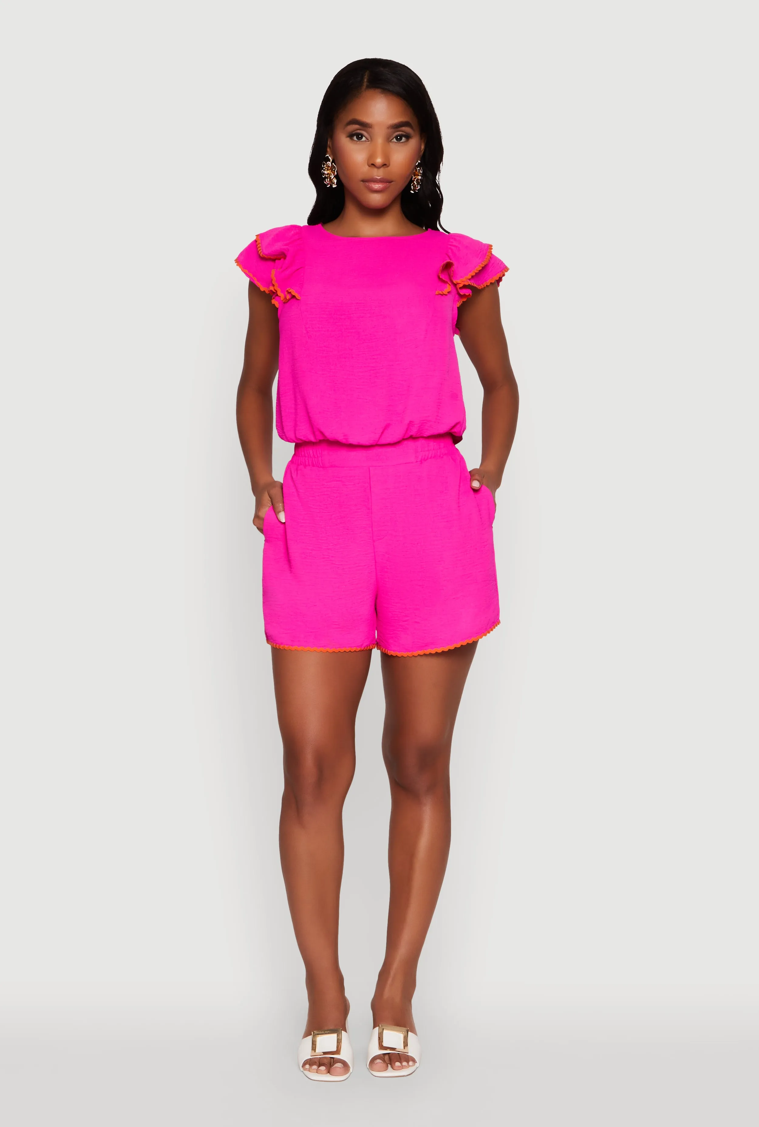 Trendy Crepe Knit High Waisted Shorts with Scalloped Contrast Trim sold by Rainbow product image thumbnail 2