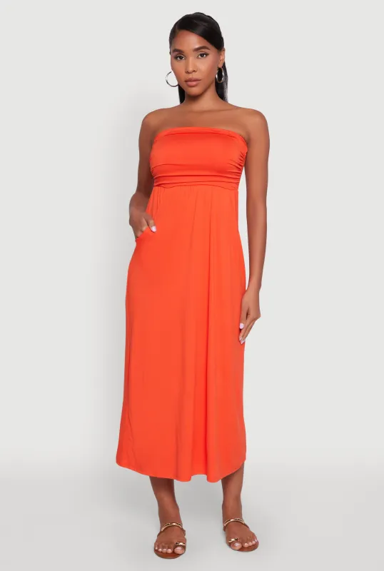 Chic Soft Knit Ruched Midi Tube Dress sold by Rainbow