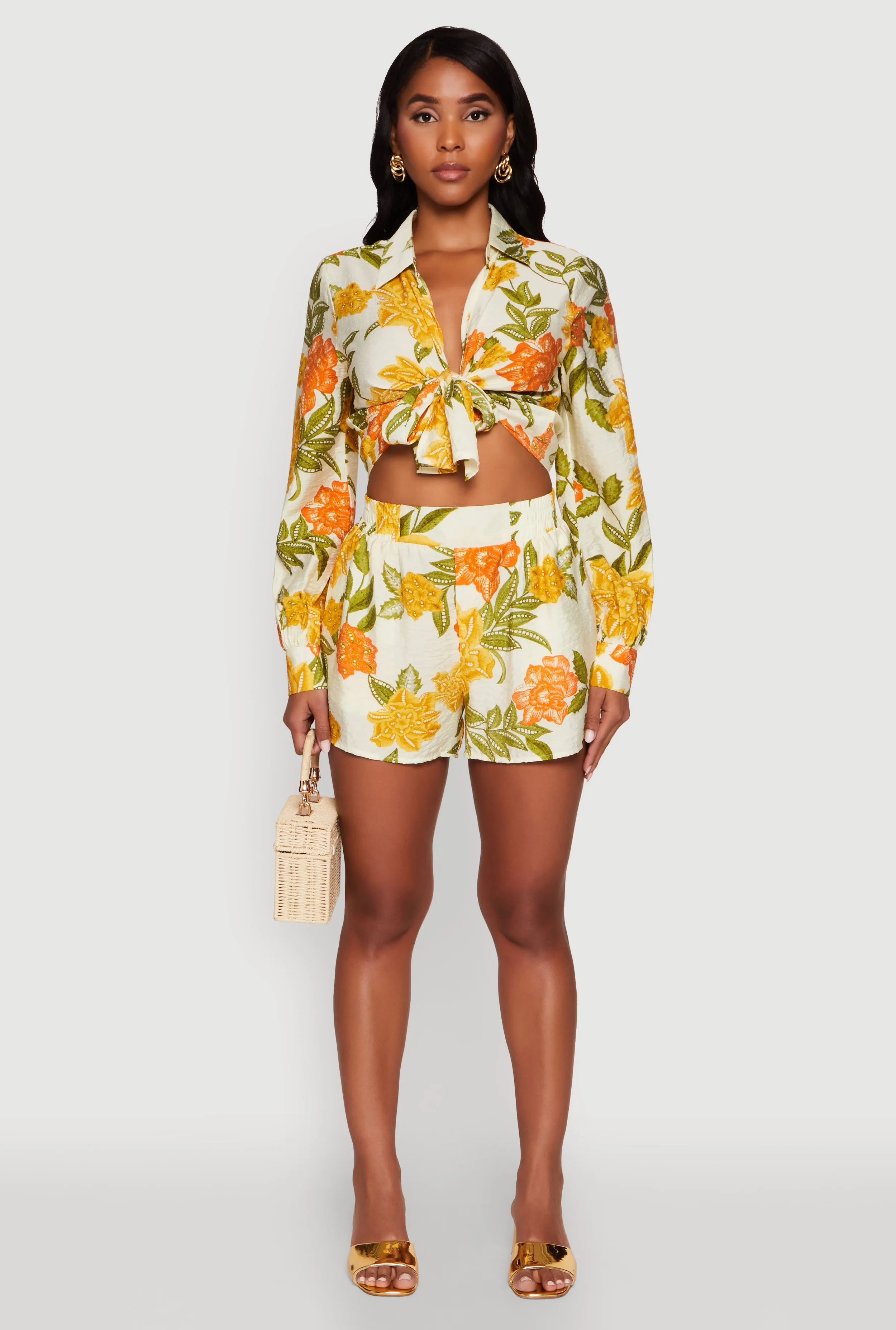 Crepe Knit Floral High Waisted Shorts sold by Rainbow