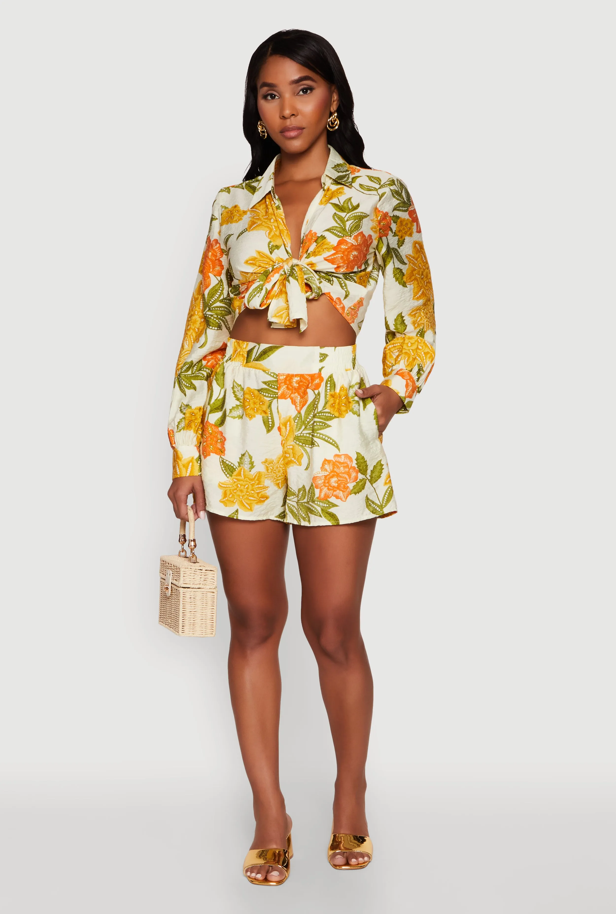 Crepe Knit Floral High Waisted Shorts sold by Rainbow product image thumbnail 2