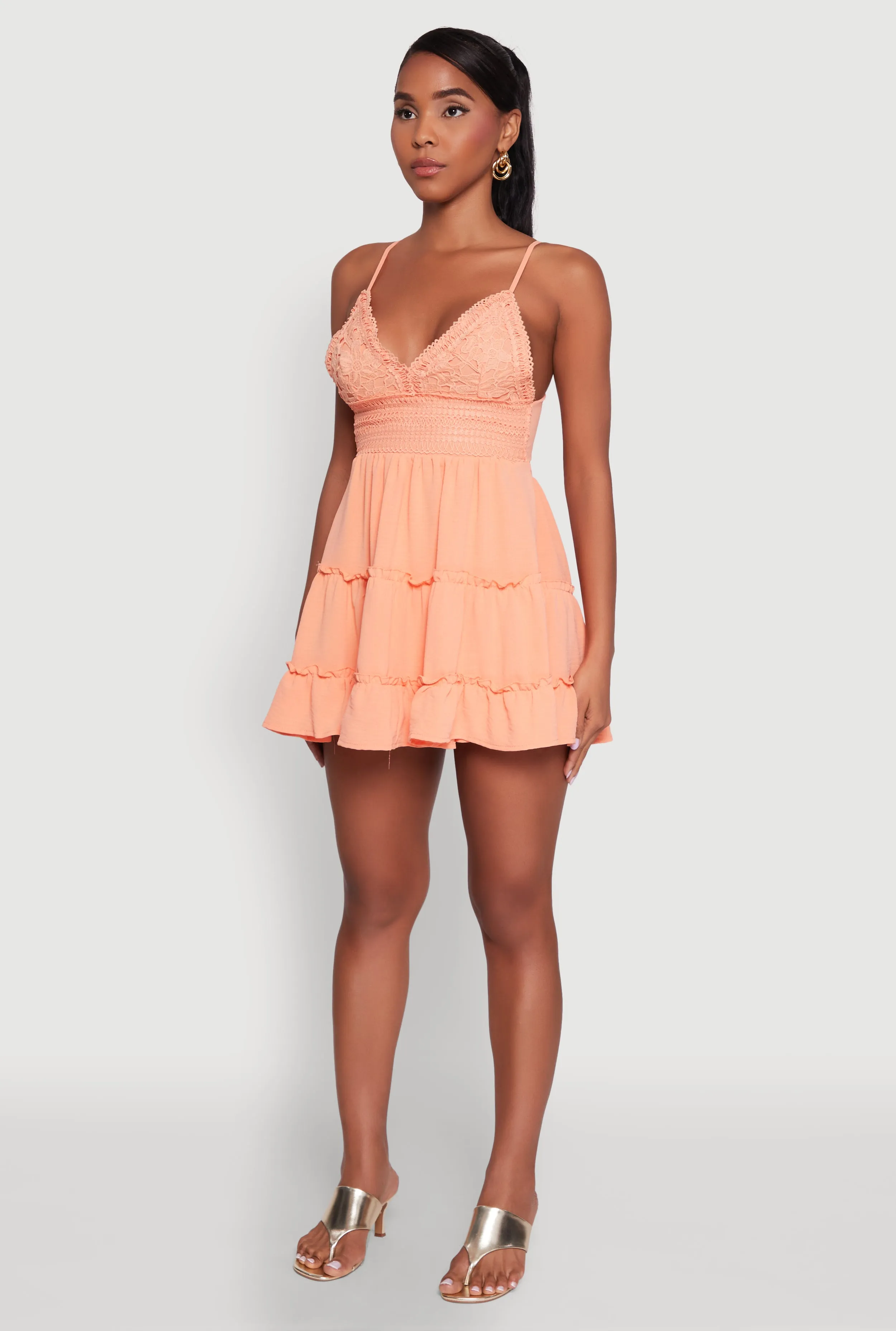 Chic Crochet Detail V Neck Tiered Dress sold by Rainbow product image thumbnail 3