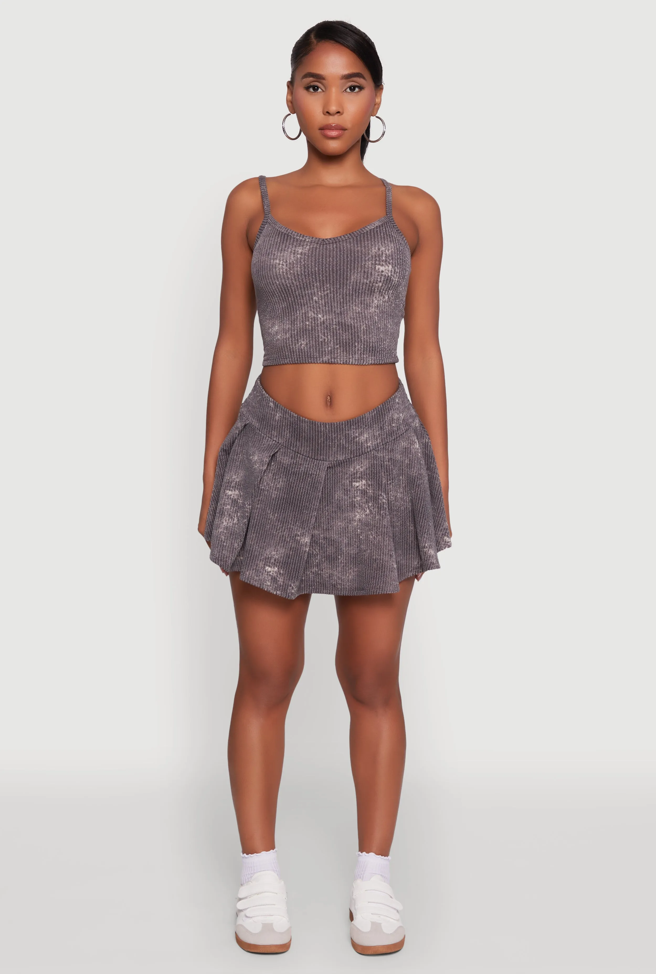 Trendy Rib Knit Acid Wash Pleated Skort sold by Rainbow product image thumbnail 2