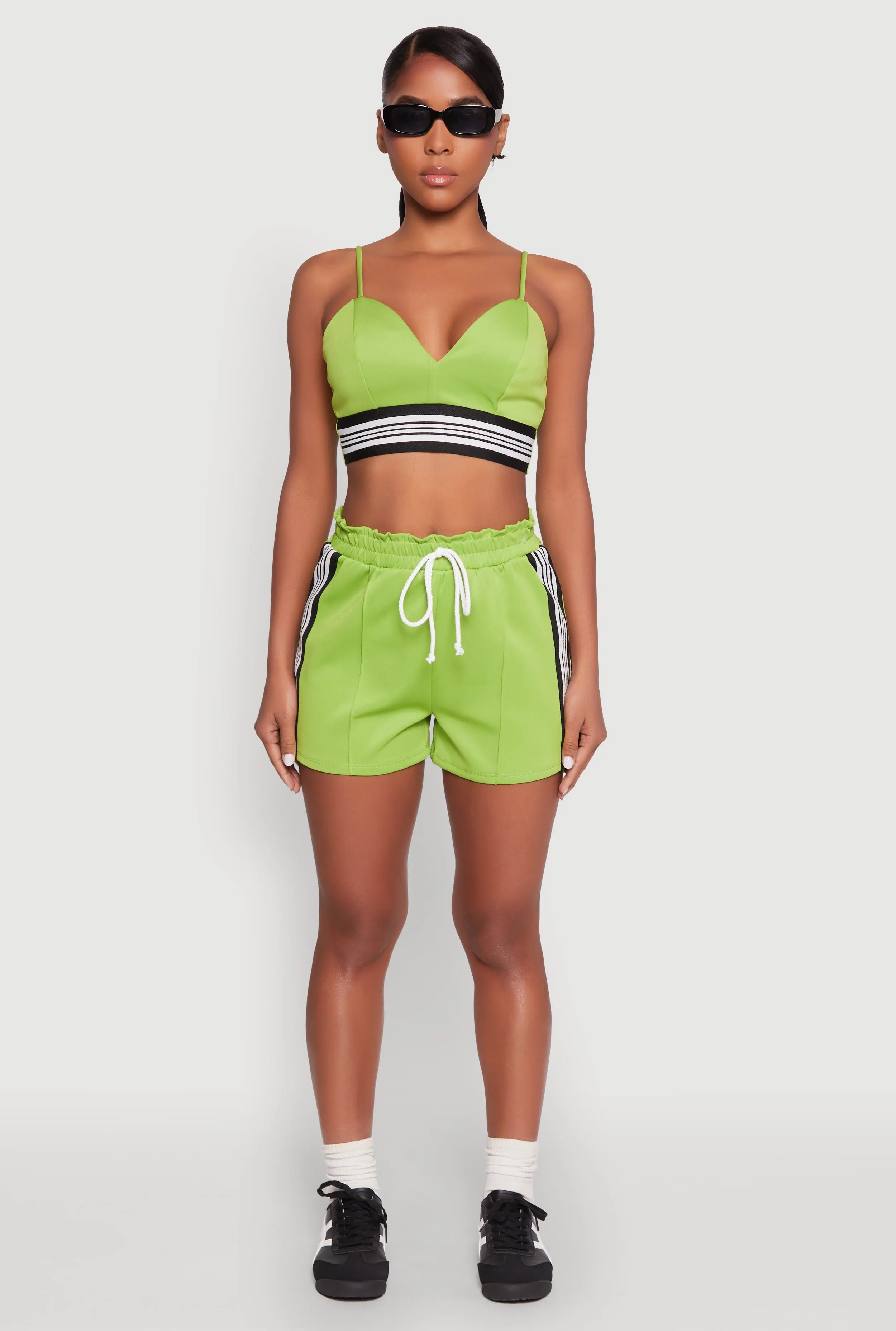 Stylish Sleeveless V-Neck Crop Top with Contrast Trim and Varsity Stripe sold by Rainbow product image thumbnail 2