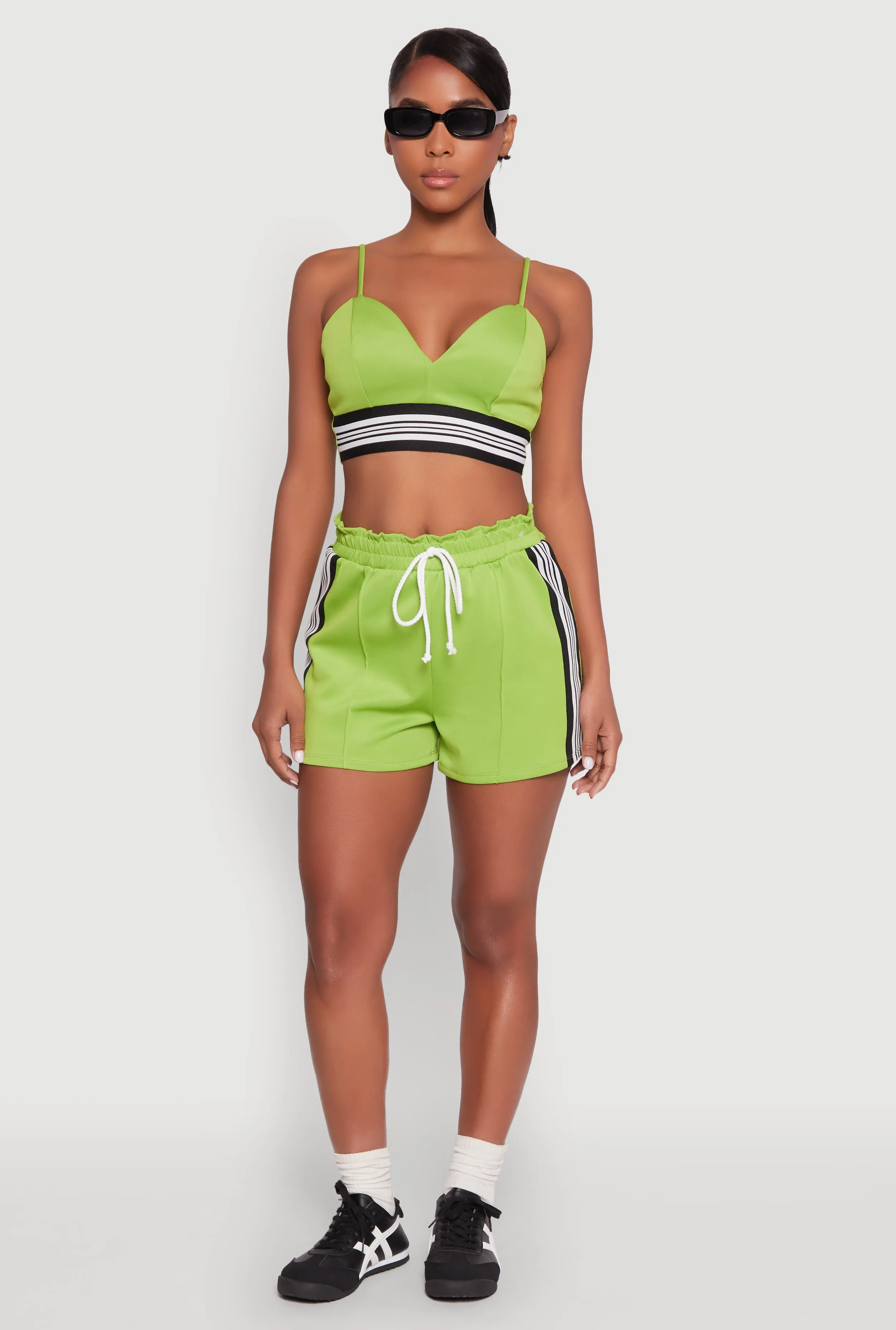 Stylish Sleeveless V-Neck Crop Top with Contrast Trim and Varsity Stripe sold by Rainbow product image thumbnail 3