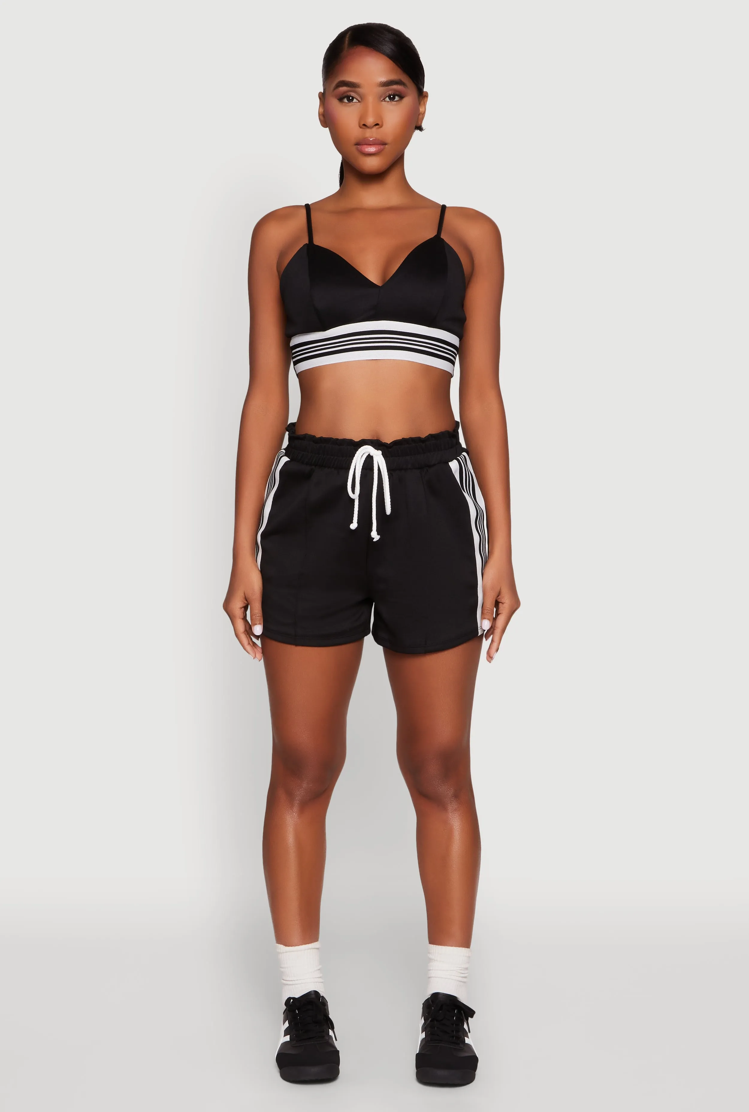 Stylish Sleeveless V-Neck Crop Top with Contrast Trim and Varsity Stripe sold by Rainbow product image thumbnail 3