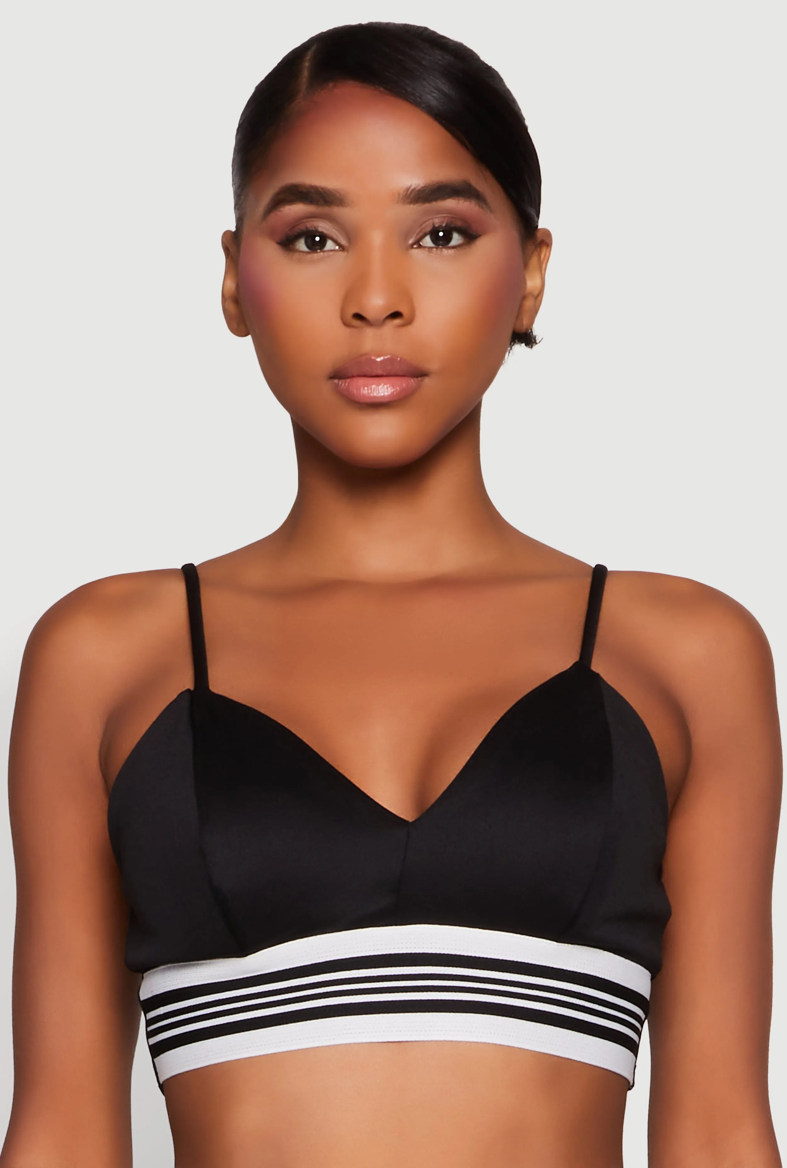 Stylish Sleeveless V-Neck Crop Top with Contrast Trim and Varsity Stripe sold by Rainbow
