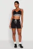 Stylish Sleeveless V-Neck Crop Top with Contrast Trim and Varsity Stripe sold by Rainbow