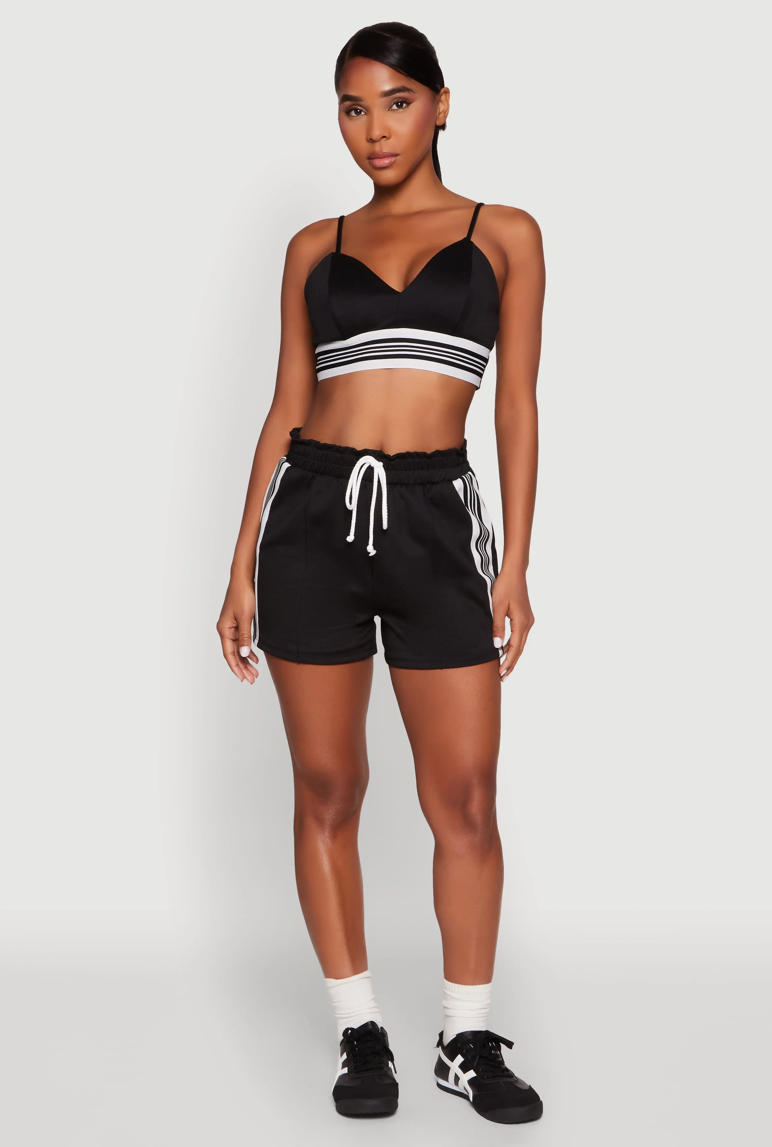 Stylish Sleeveless V-Neck Crop Top with Contrast Trim and Varsity Stripe sold by Rainbow product image thumbnail 2