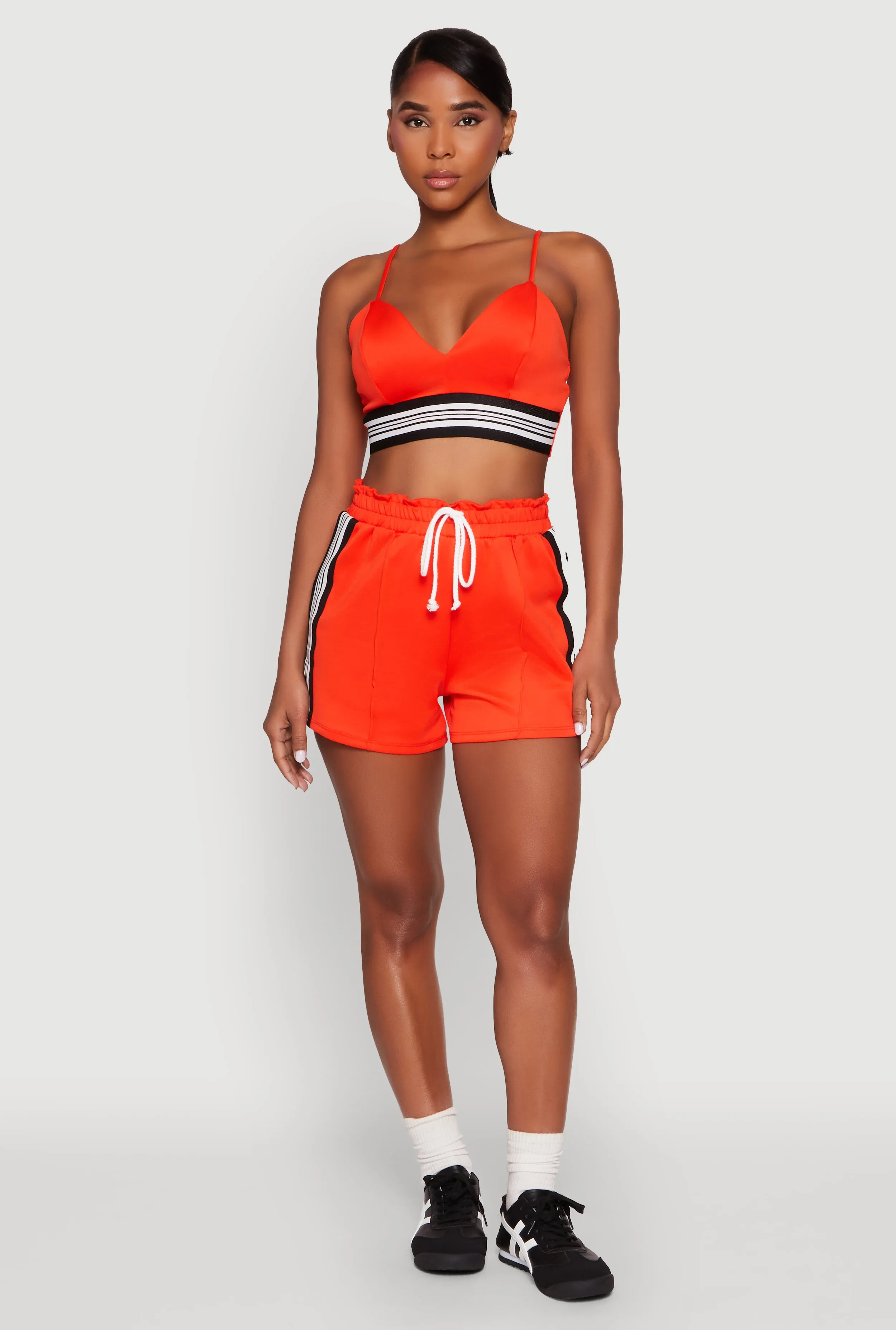 Stylish Sleeveless V-Neck Crop Top with Contrast Trim and Varsity Stripe sold by Rainbow product image thumbnail 2