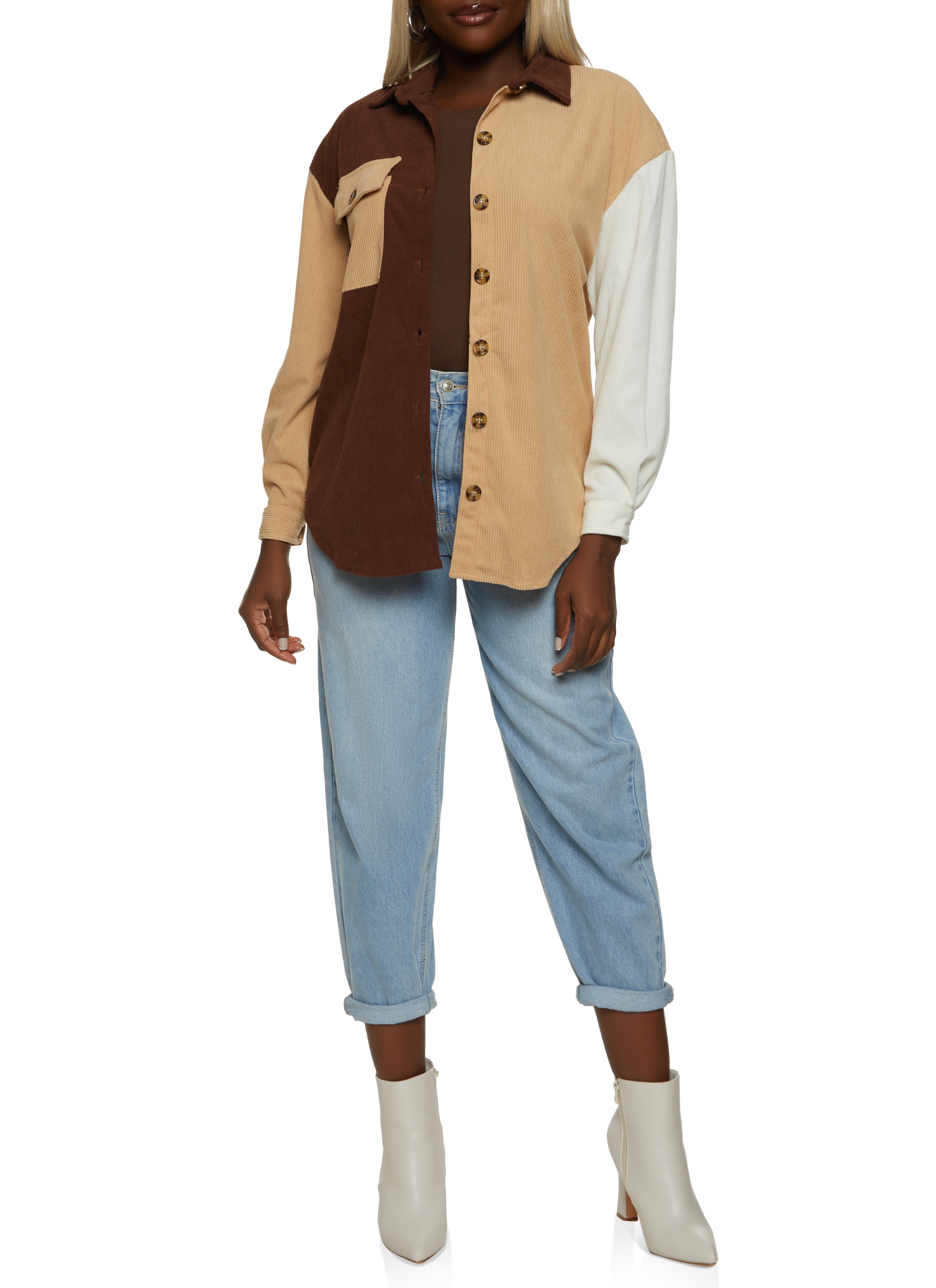 Corduroy Color Block Button Front Shirt sold by Rainbow product image thumbnail 2