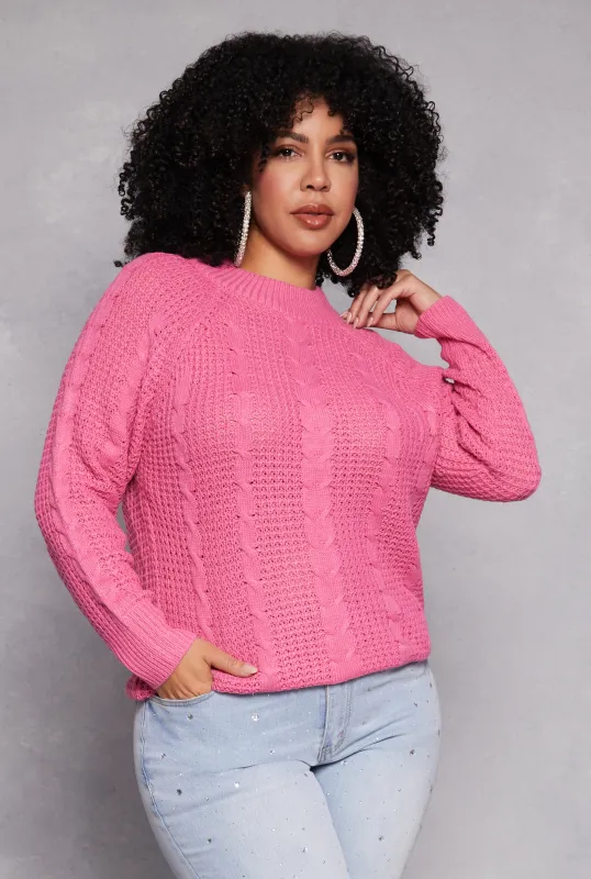 Plus Size Cable Knit Mock Neck Sweater sold by Rainbow