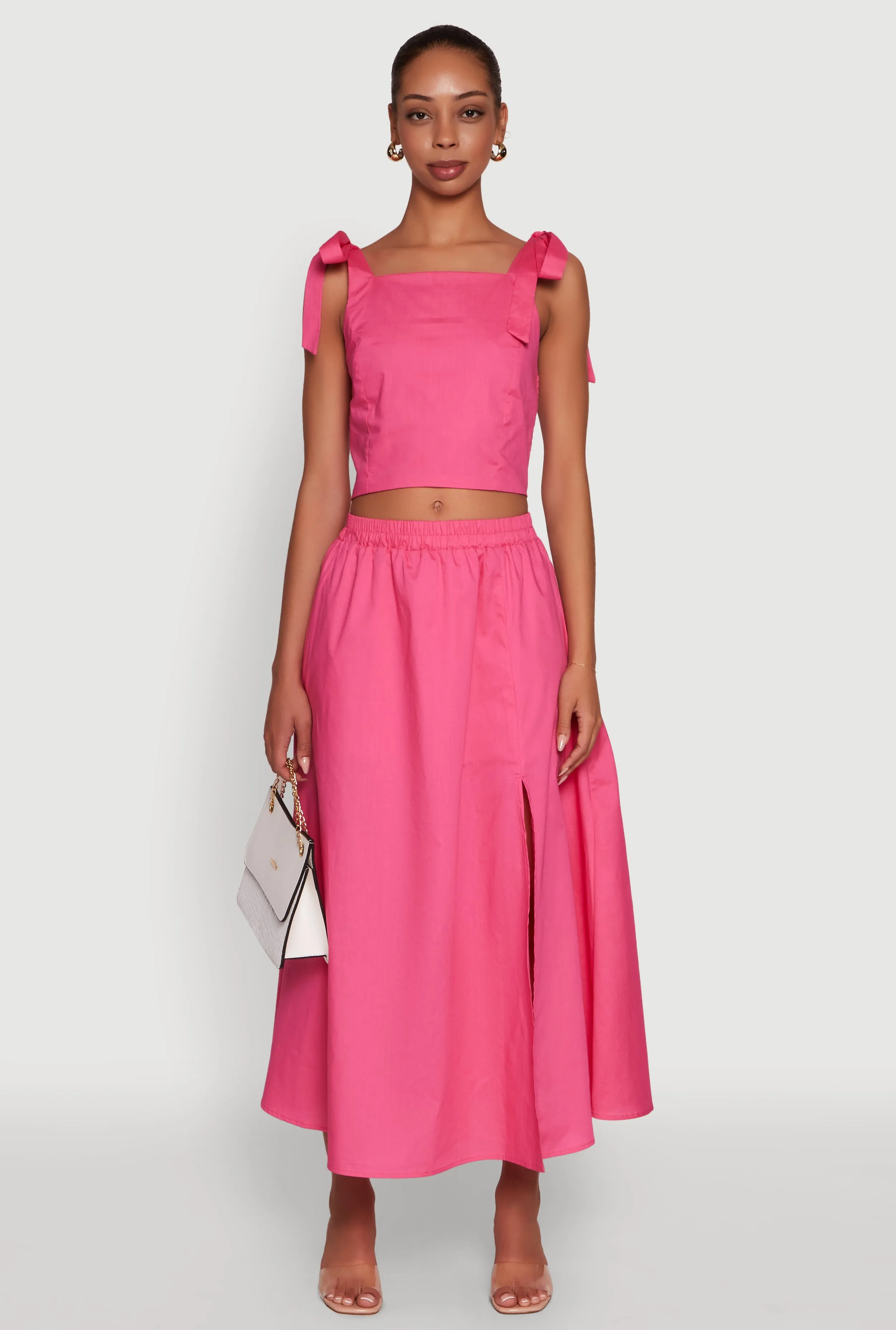 Trendy Poplin High Waisted Side Slit Midi Skirt sold by Rainbow product image thumbnail 2