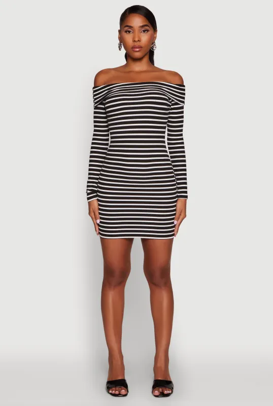 Iris Striped Off The Shoulder Mini Bodycon Dress sold by Rainbow