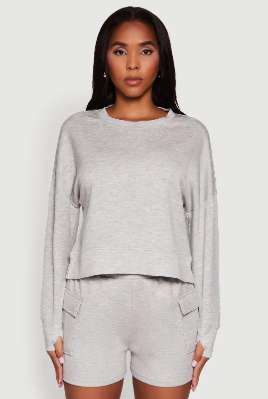 Stylish Long Sleeve Soft Knit Sweatshirt with Thumb Holes sold by Rainbow