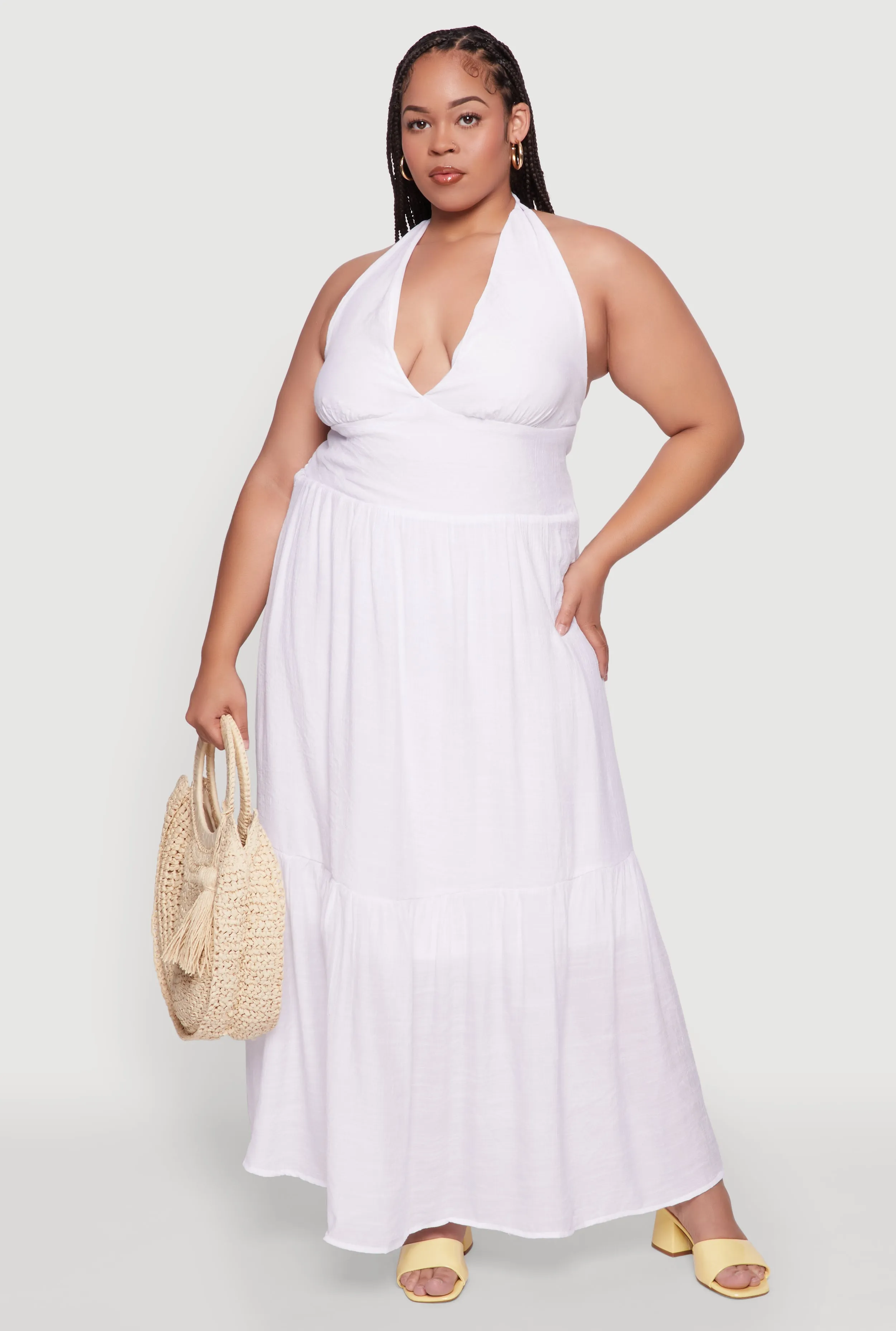 Plus Size Chic Smocked Back Halter Maxi Sundress sold by Rainbow