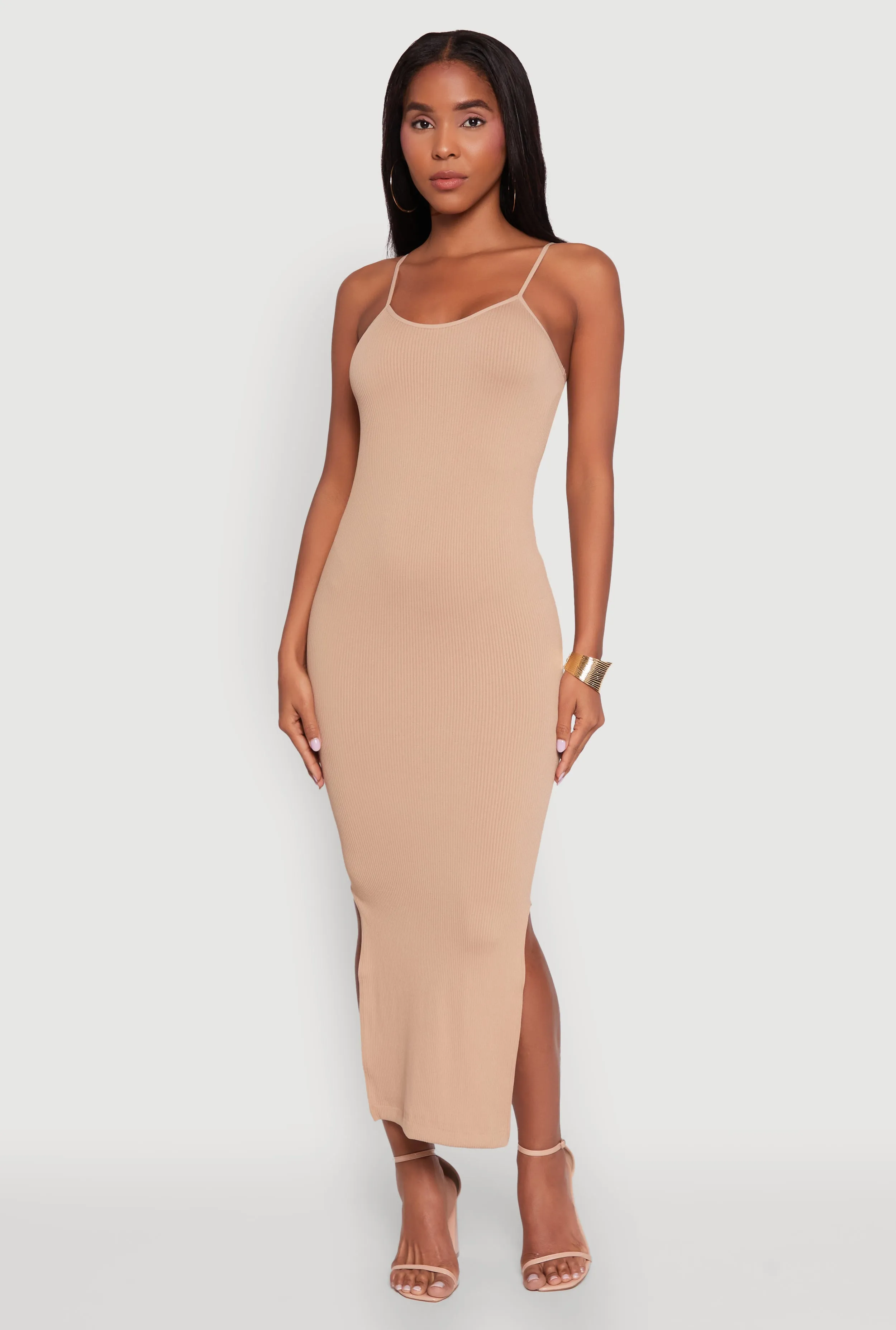 Trendy Ribbed Knit Side Slit Midi Dress sold by Rainbow