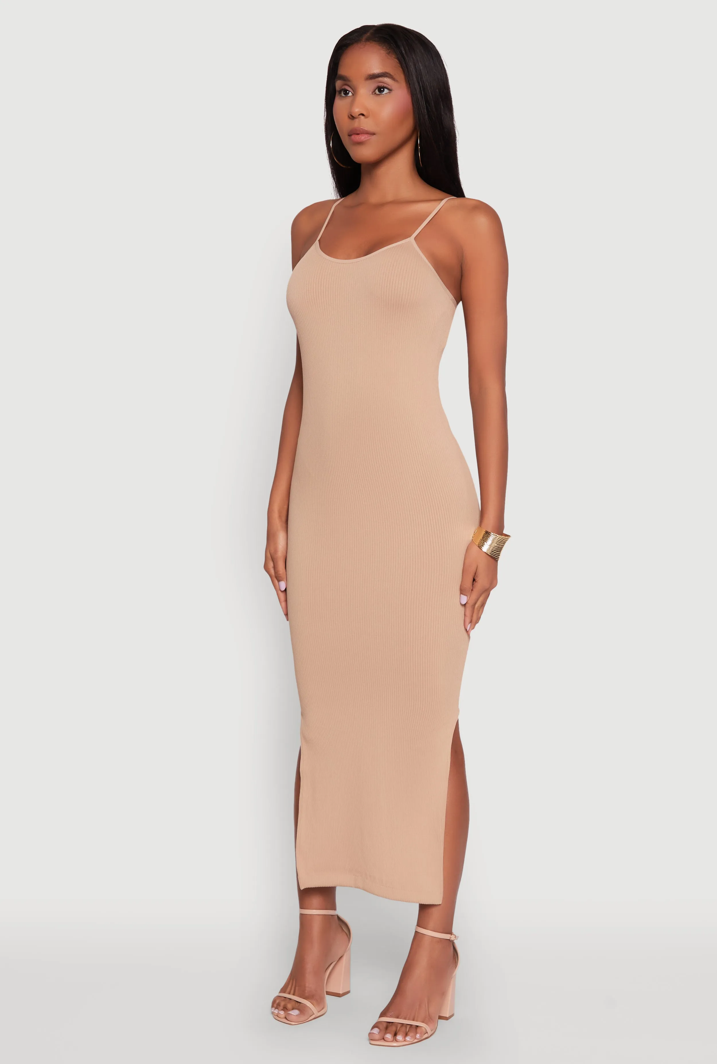 Trendy Ribbed Knit Side Slit Midi Dress sold by Rainbow product image thumbnail 3