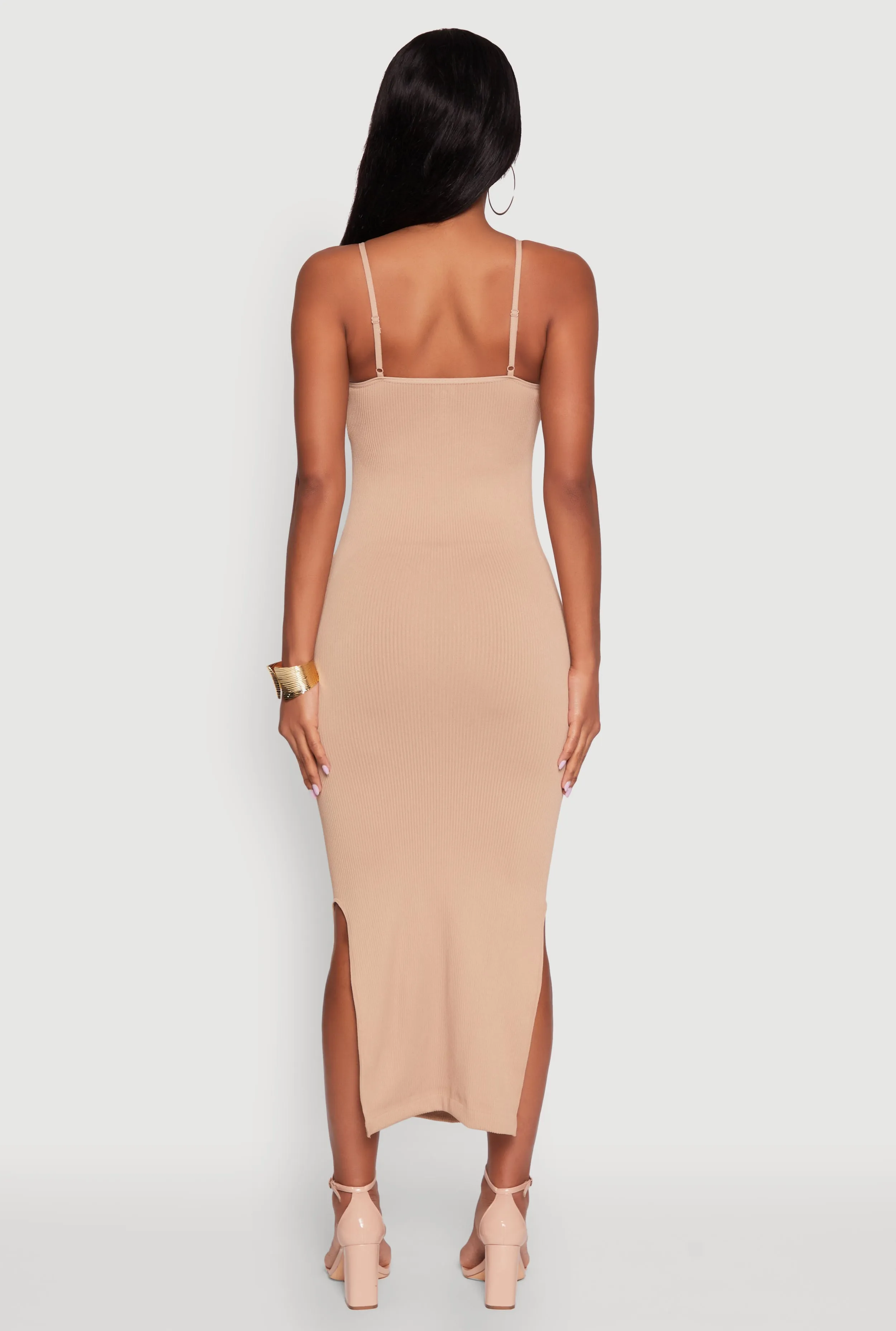 Trendy Ribbed Knit Side Slit Midi Dress sold by Rainbow product image thumbnail 5