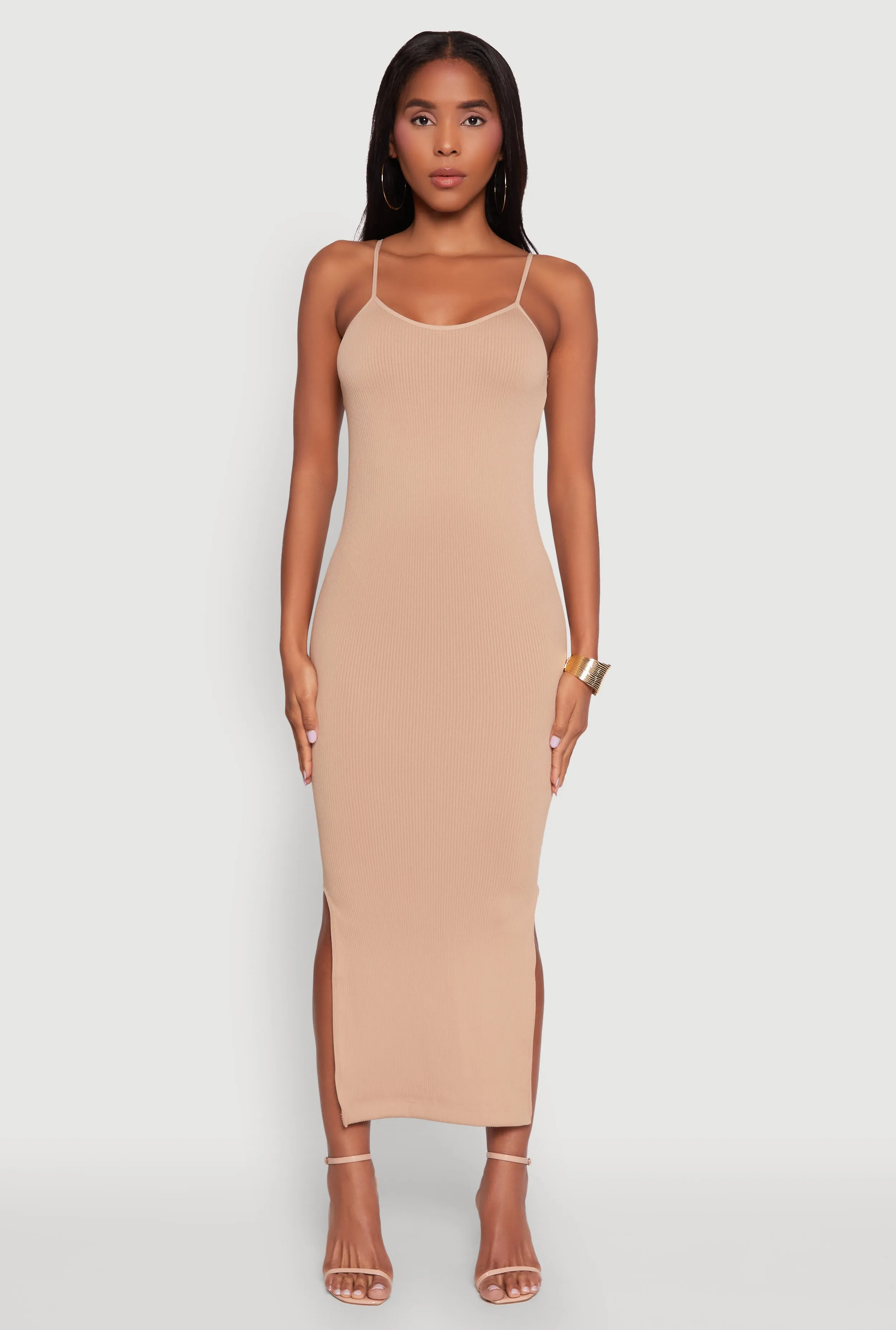 Trendy Ribbed Knit Side Slit Midi Dress sold by Rainbow product image thumbnail 2