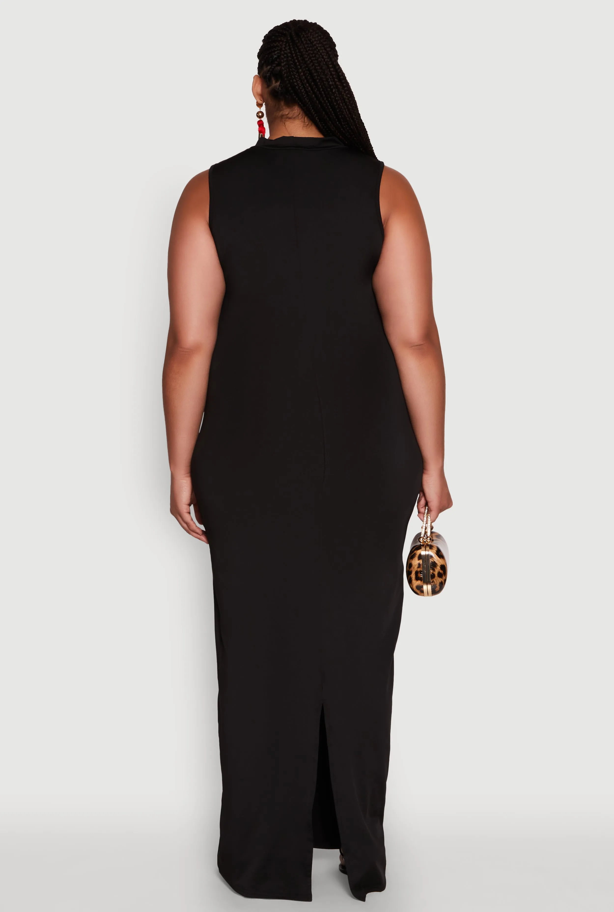 Plus Size Sleeveless Mock Neck Maxi Dress with Slit Back sold by Rainbow product image thumbnail 5