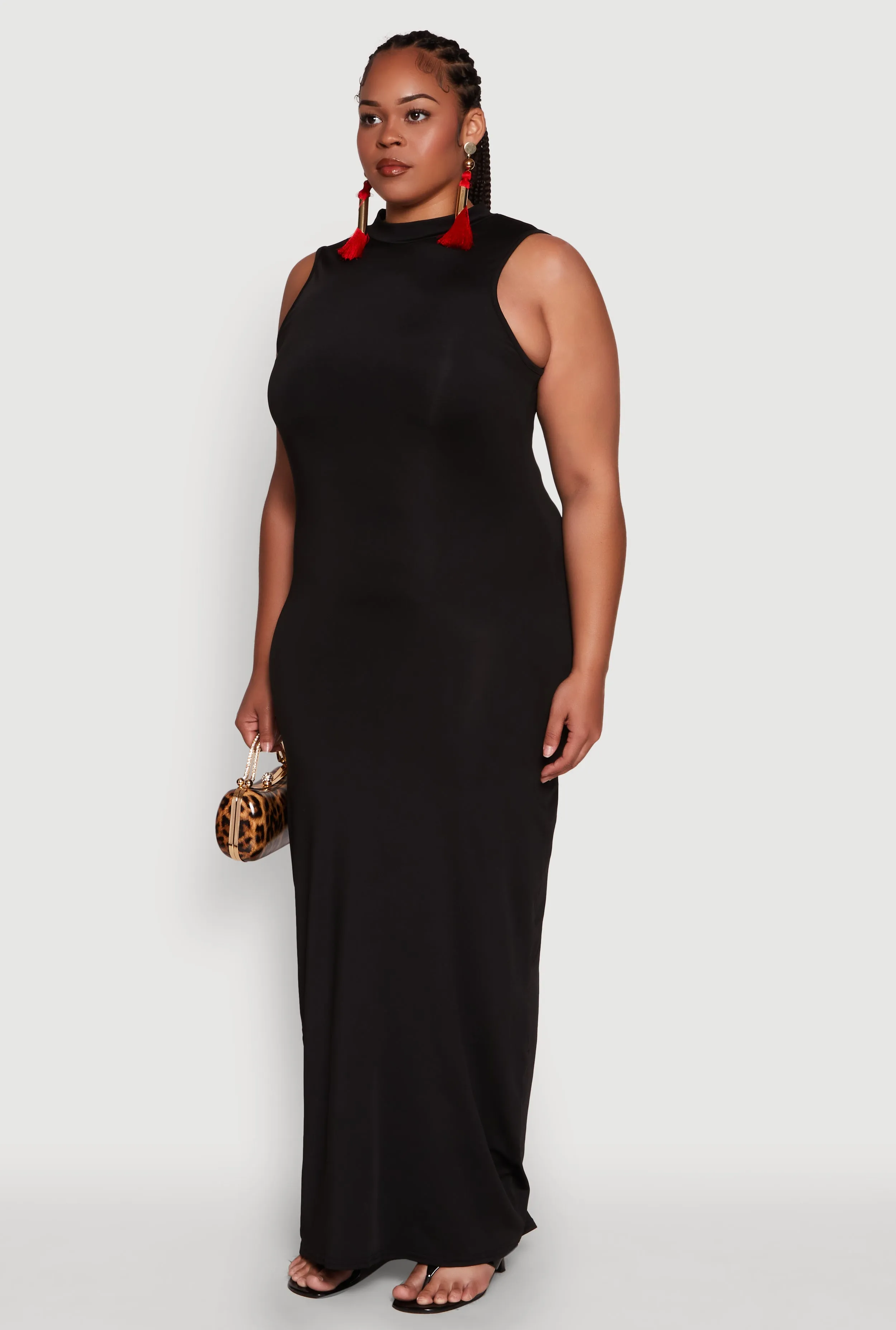 Plus Size Sleeveless Mock Neck Maxi Dress with Slit Back sold by Rainbow product image thumbnail 3