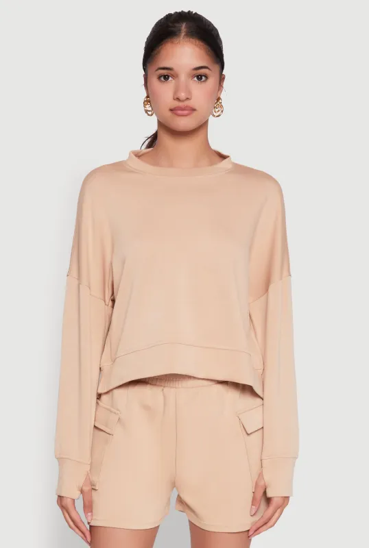 Stylish Long Sleeve Soft Knit Sweatshirt with Thumb Holes sold by Rainbow