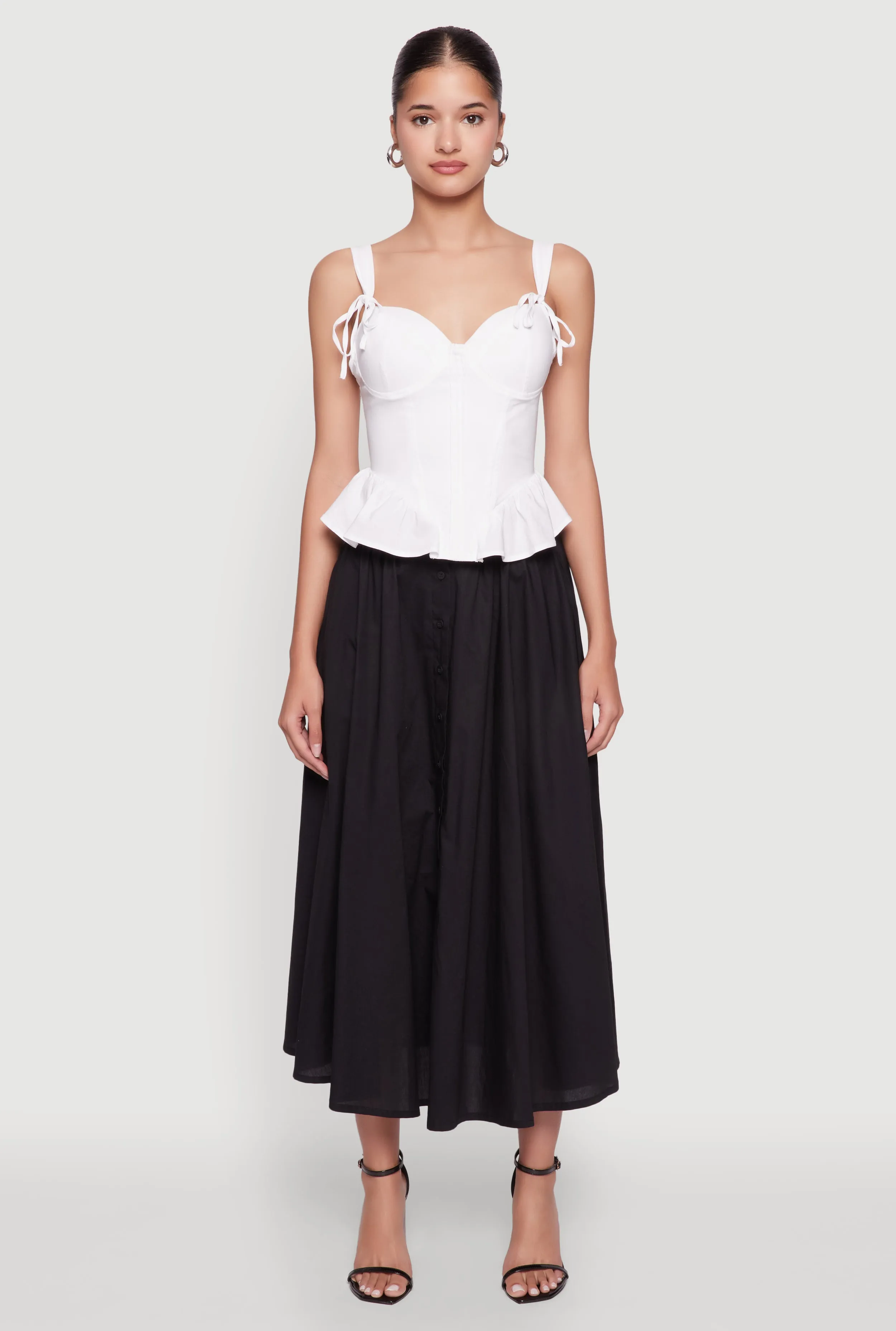 Chic Poplin Button Front Mid Length Skater Skirt sold by Rainbow
