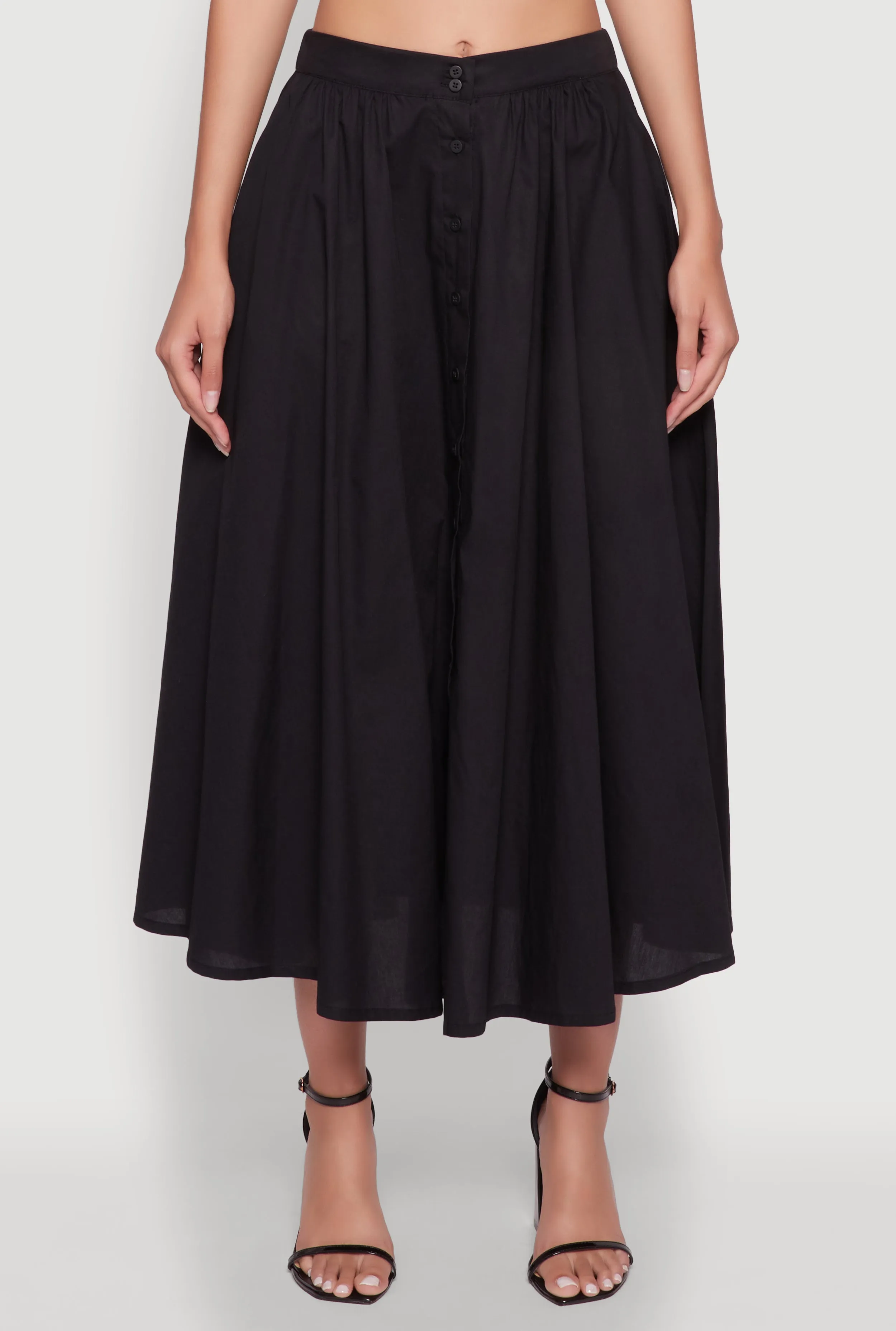 Chic Poplin Button Front Mid Length Skater Skirt sold by Rainbow product image thumbnail 3