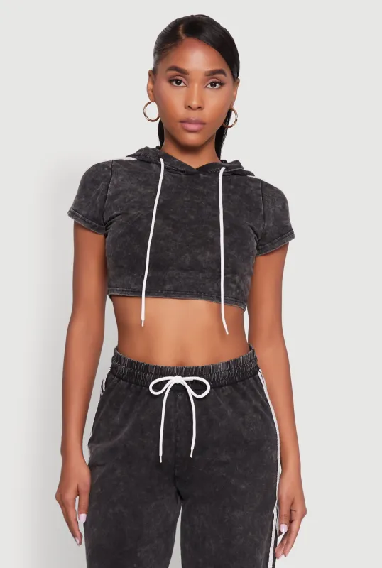 Daisy Mineral Wash Varsity Stripe Hooded Crop Top sold by Rainbow