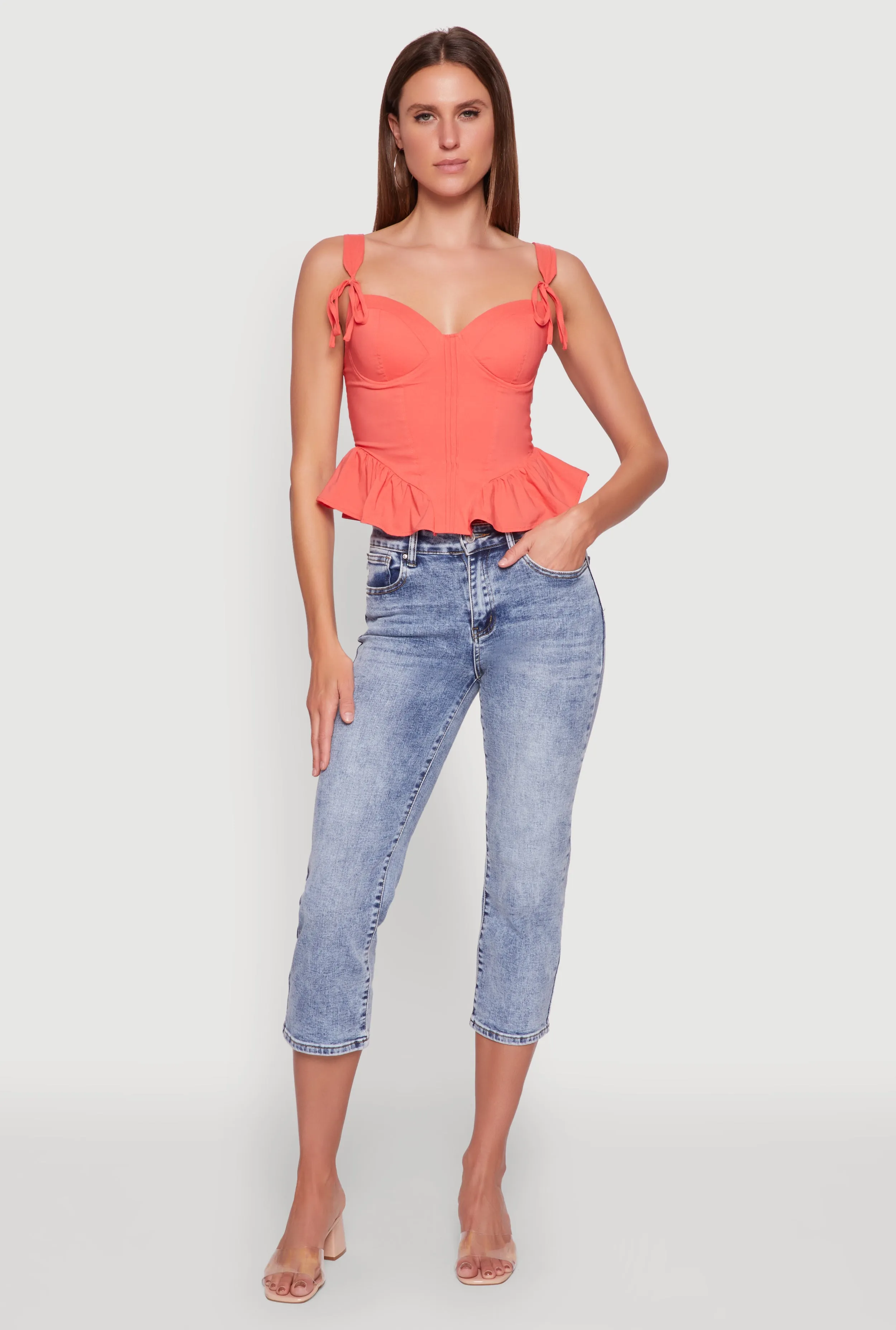 Iris Peplum Bustier Top with Padded Cups and Tie Straps sold by Rainbow