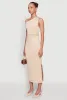 Asymmetrical Neckline Ruched Bodycon Dress with Side Slit sold by Rainbow
