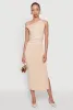Asymmetrical Neckline Ruched Bodycon Dress with Side Slit sold by Rainbow