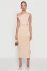 Asymmetrical Neckline Ruched Bodycon Dress with Side Slit sold by Rainbow