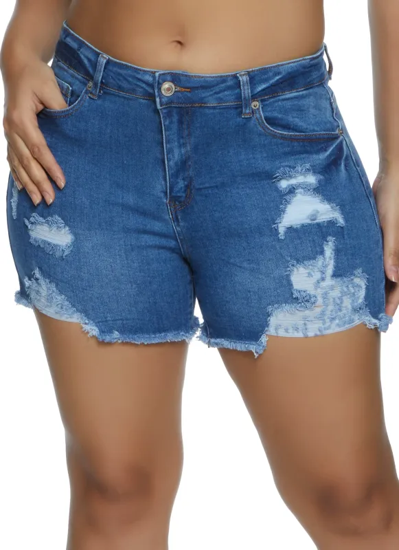Plus Size WAX Distressed Denim Shorts sold by Rainbow