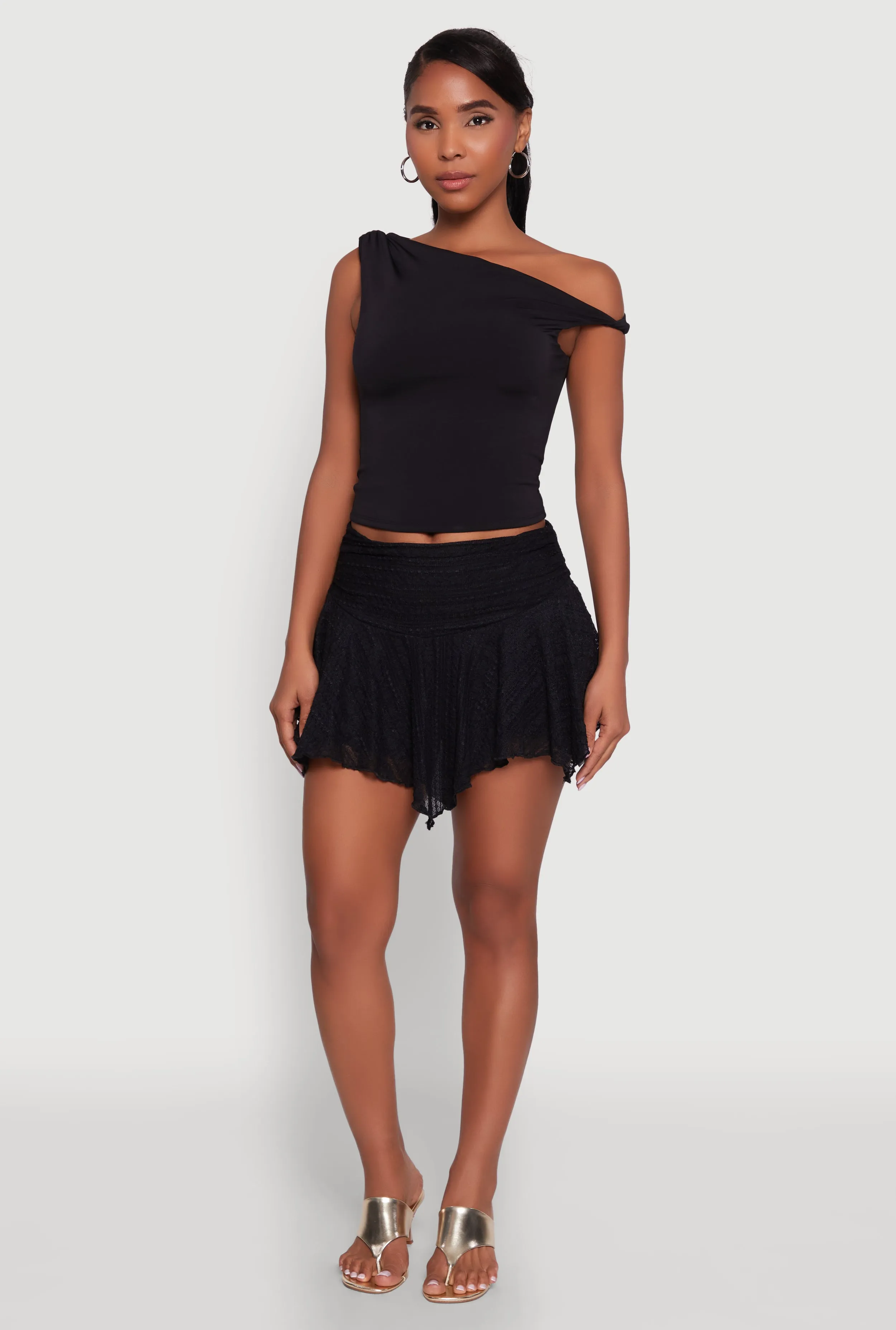 Iris Floral Lace Ruched Mini Skort sold by Rainbow