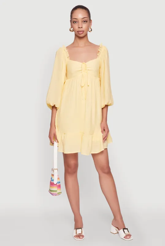 Chic Bubble Sleeve Smocked Back Peasant Dress sold by Rainbow