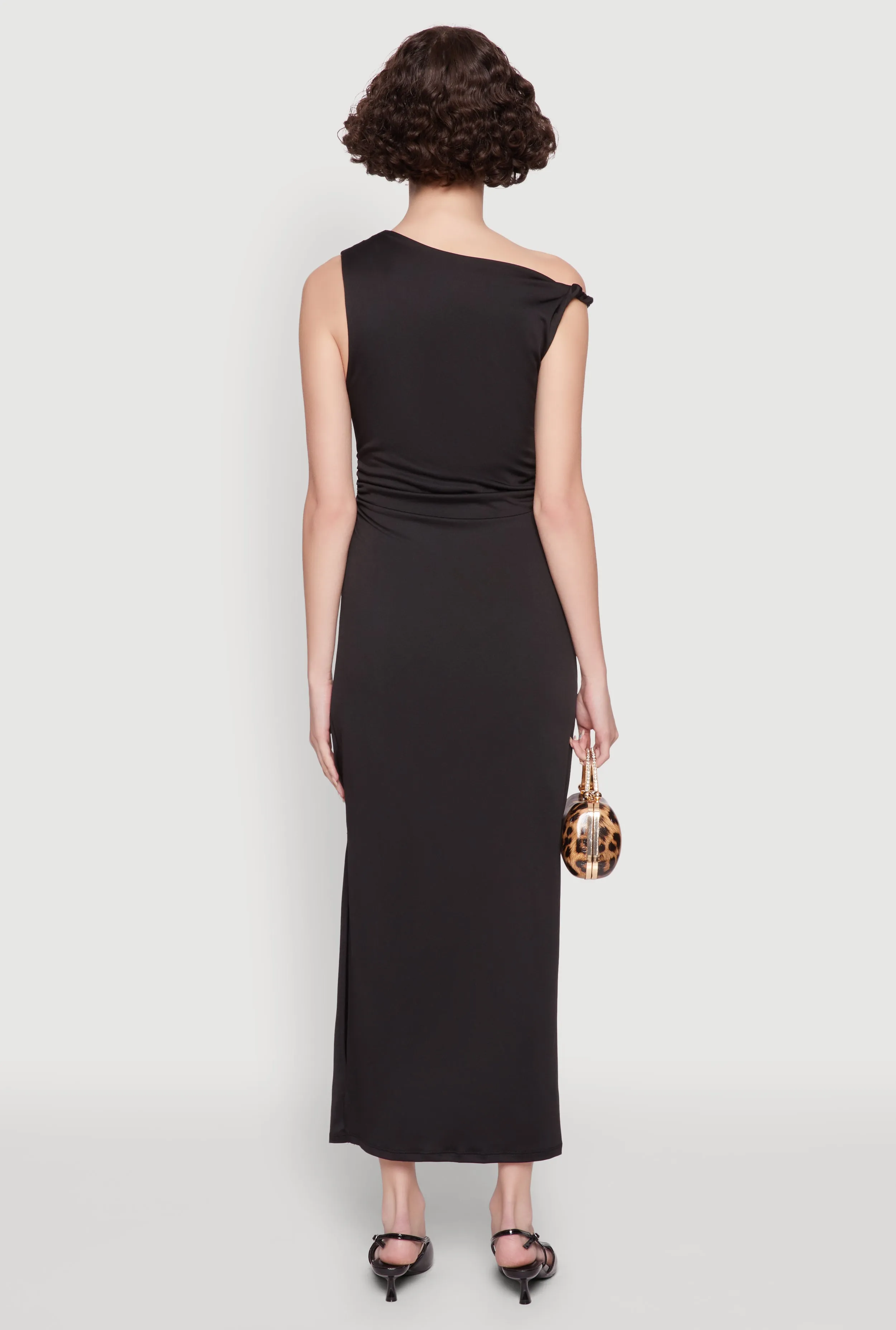 Asymmetrical Neckline Ruched Bodycon Dress with Side Slit sold by Rainbow product image thumbnail 5