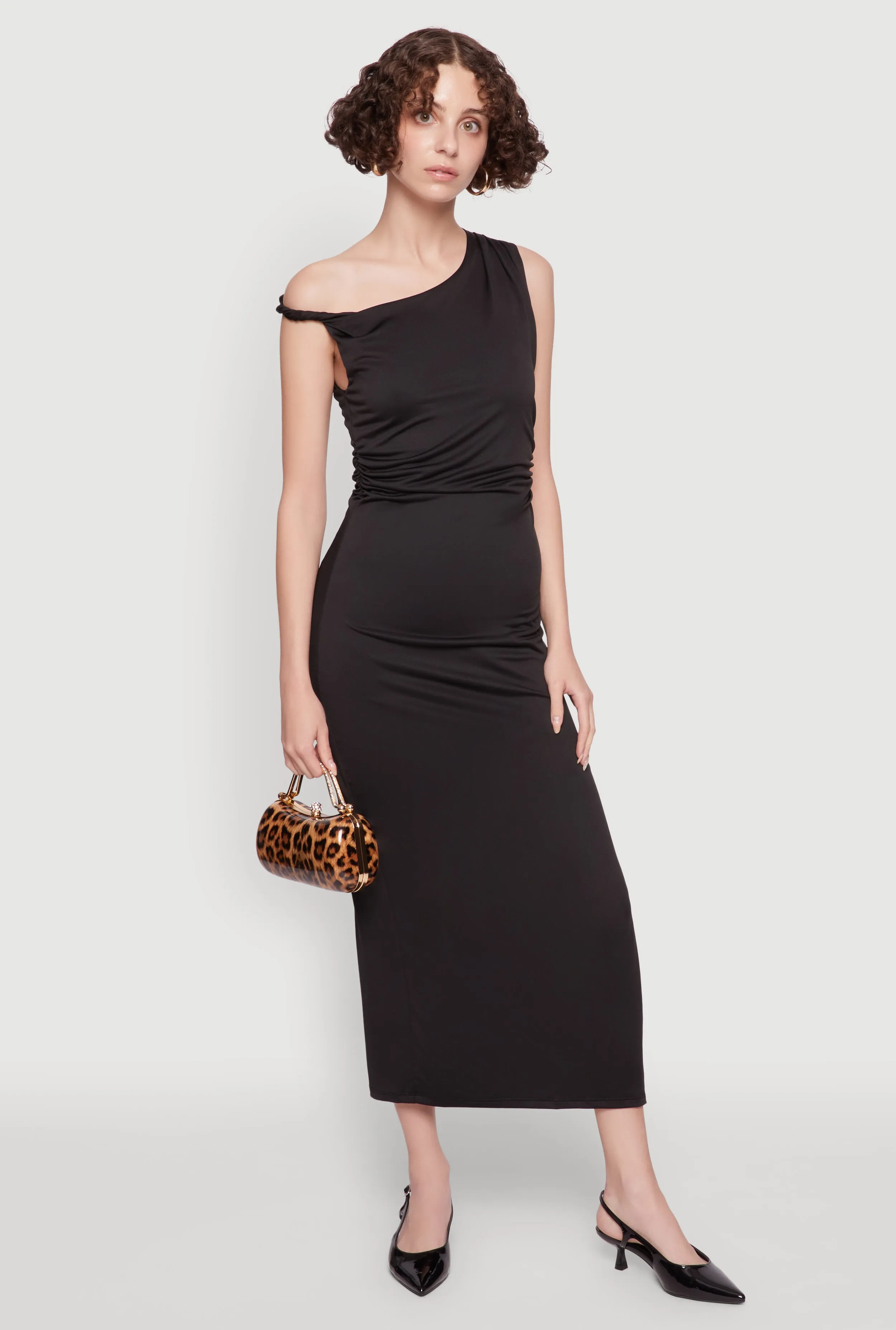 Asymmetrical Neckline Ruched Bodycon Dress with Side Slit sold by Rainbow