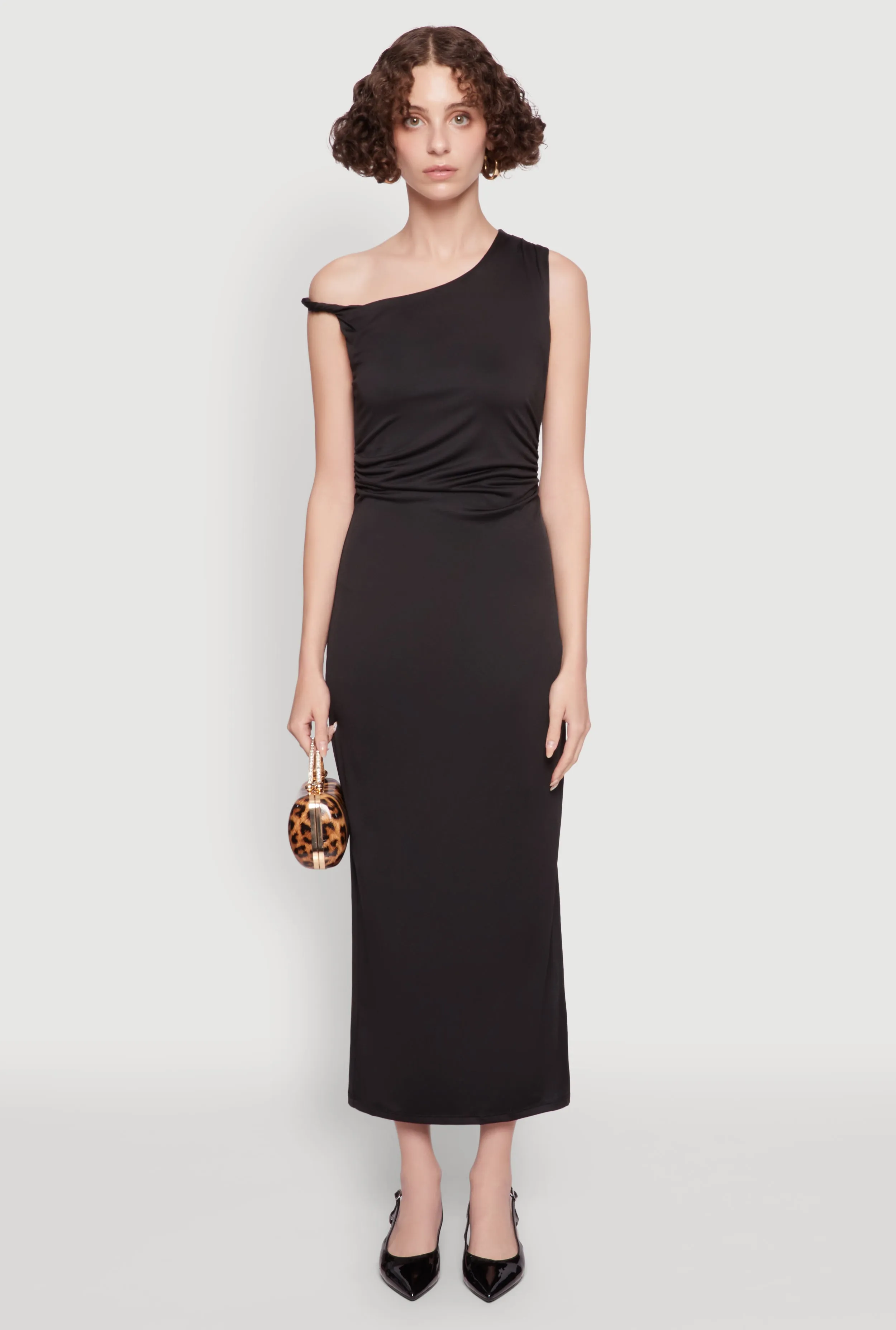 Asymmetrical Neckline Ruched Bodycon Dress with Side Slit sold by Rainbow product image thumbnail 2