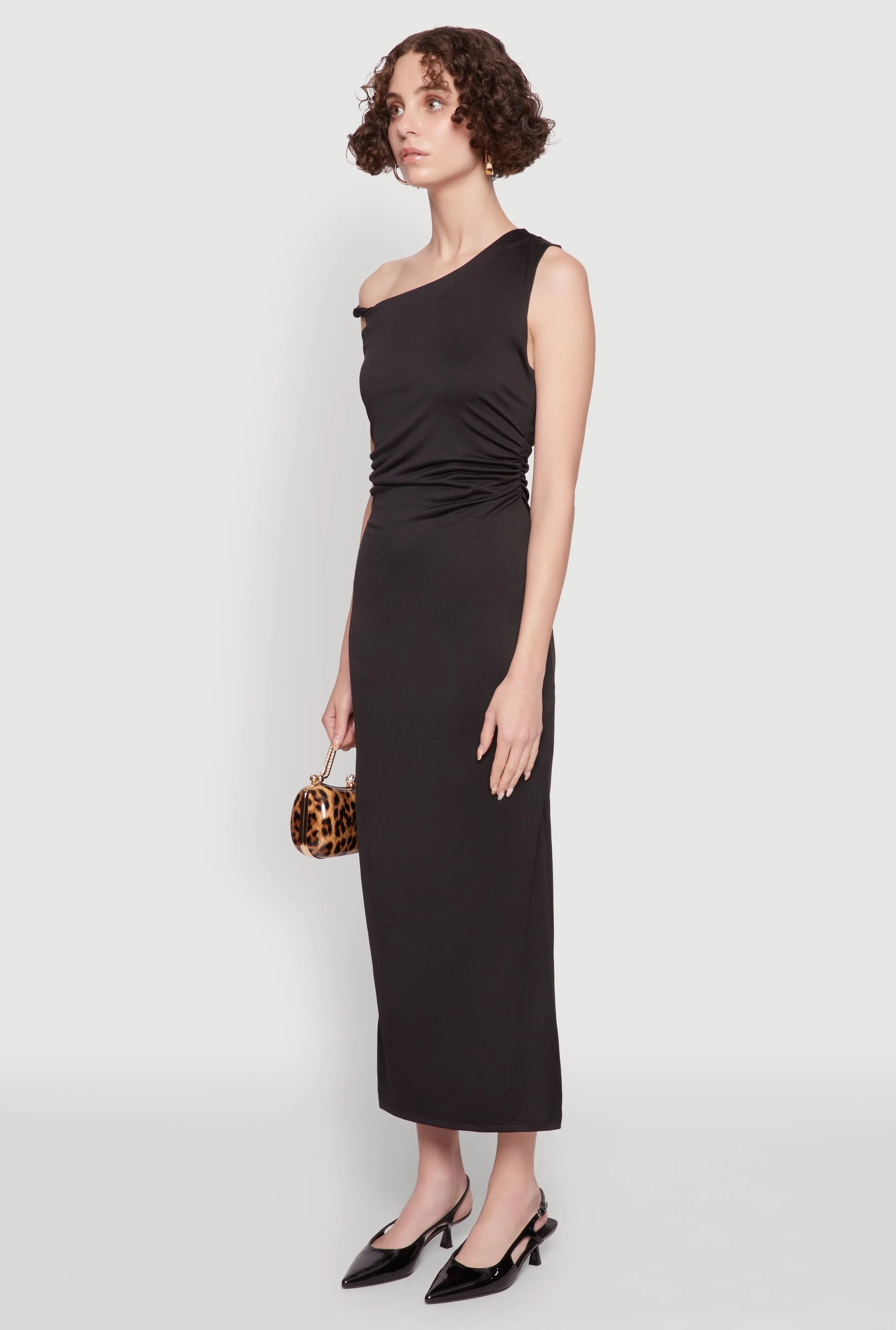 Asymmetrical Neckline Ruched Bodycon Dress with Side Slit sold by Rainbow product image thumbnail 3