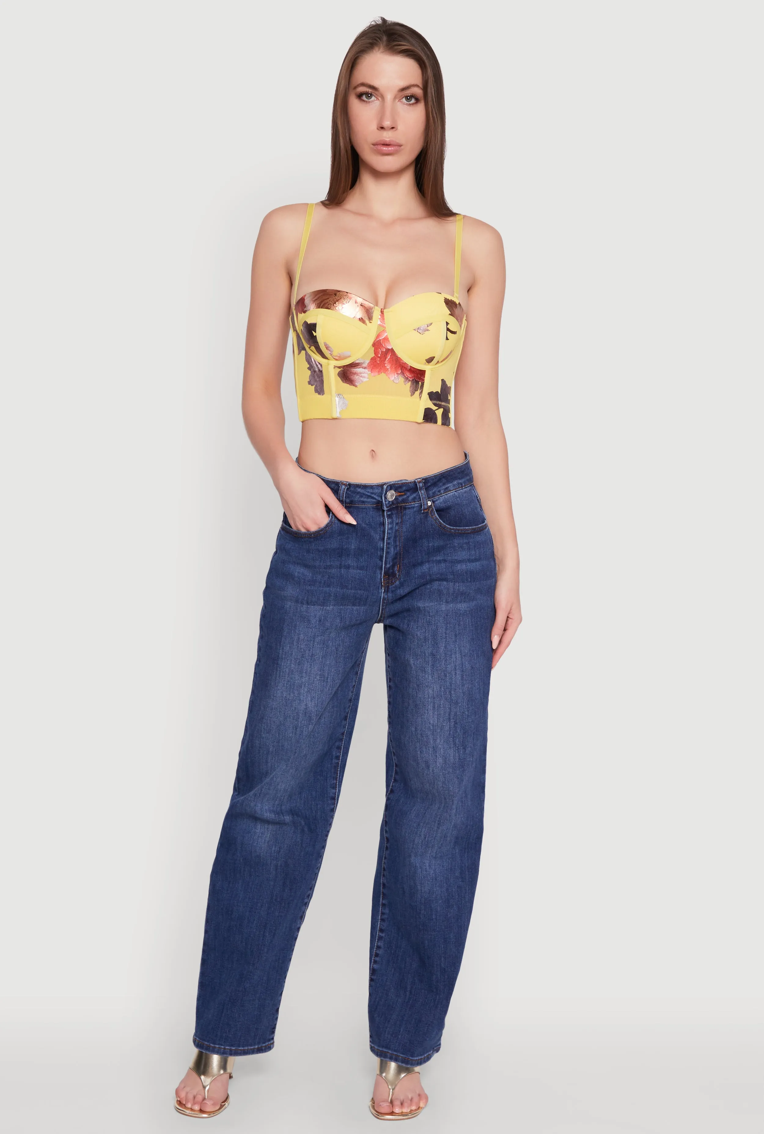 Stylish Floral Mesh Bustier Crop Top sold by Rainbow