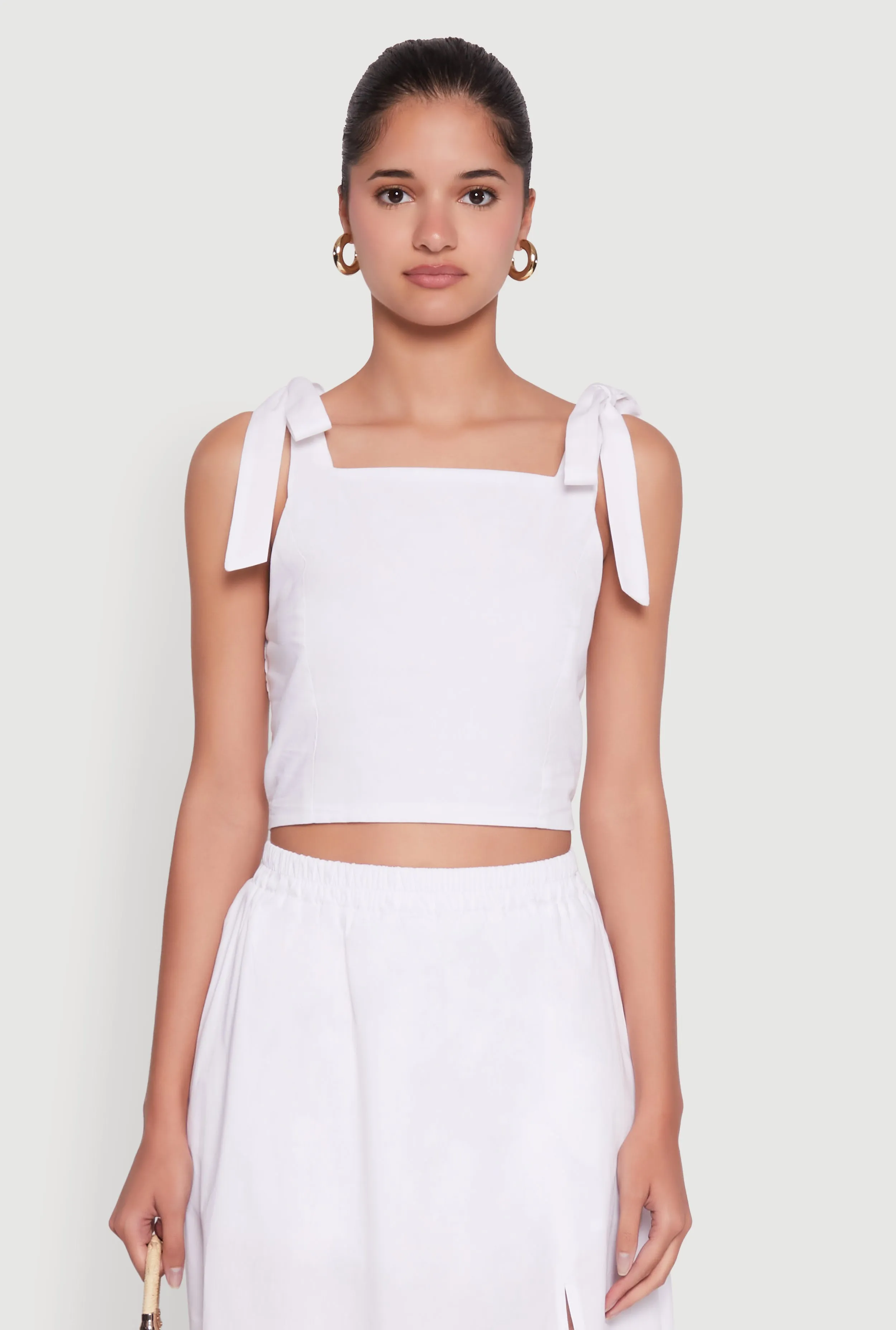 Chic Bow Detail Smocked Crop Top sold by Rainbow