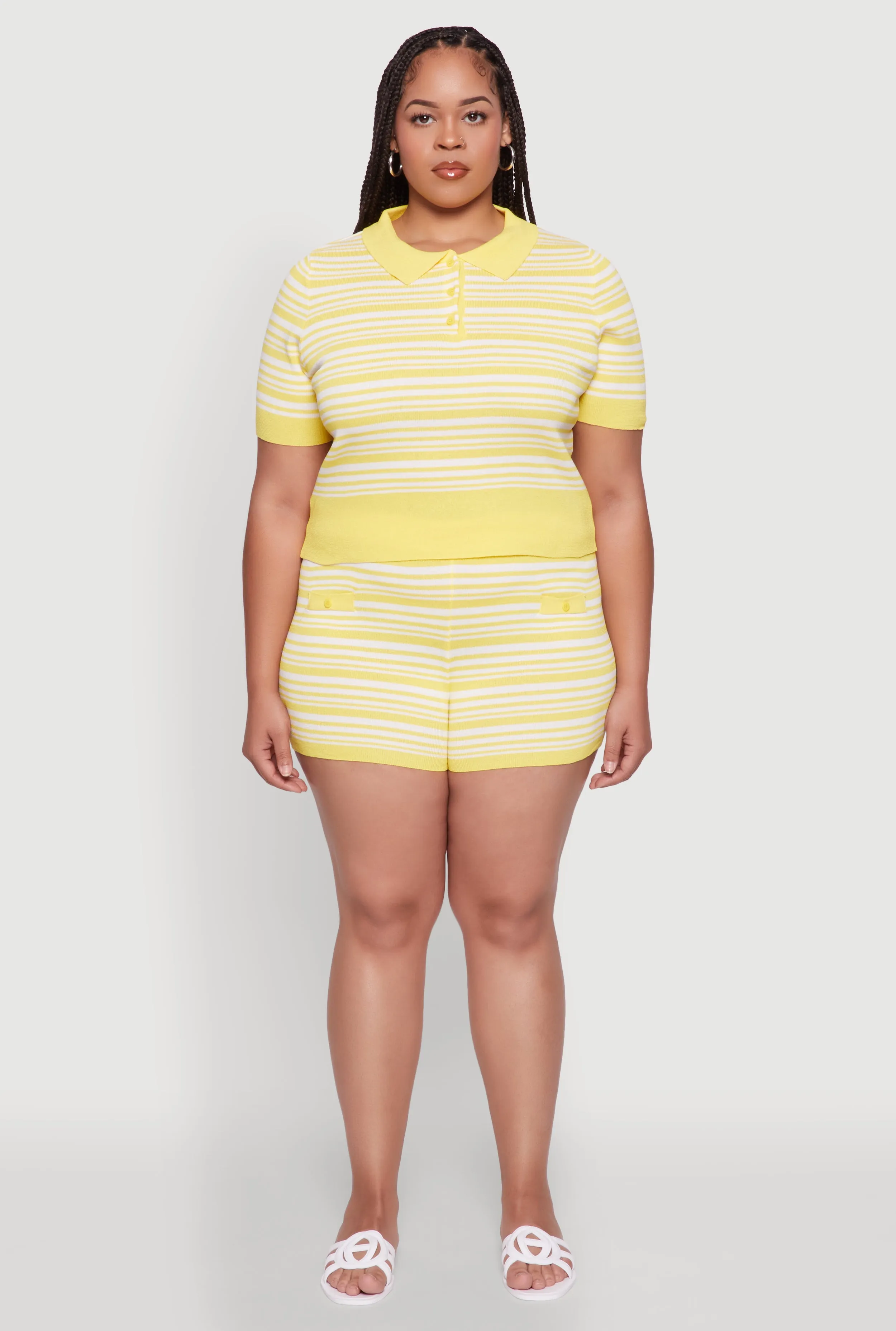 Plus Size Daisy Striped Button Detail Shorts sold by Rainbow product image thumbnail 2