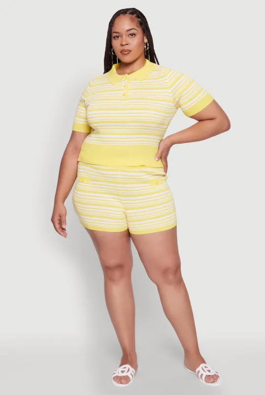 Plus Size Daisy Striped Button Detail Shorts sold by Rainbow